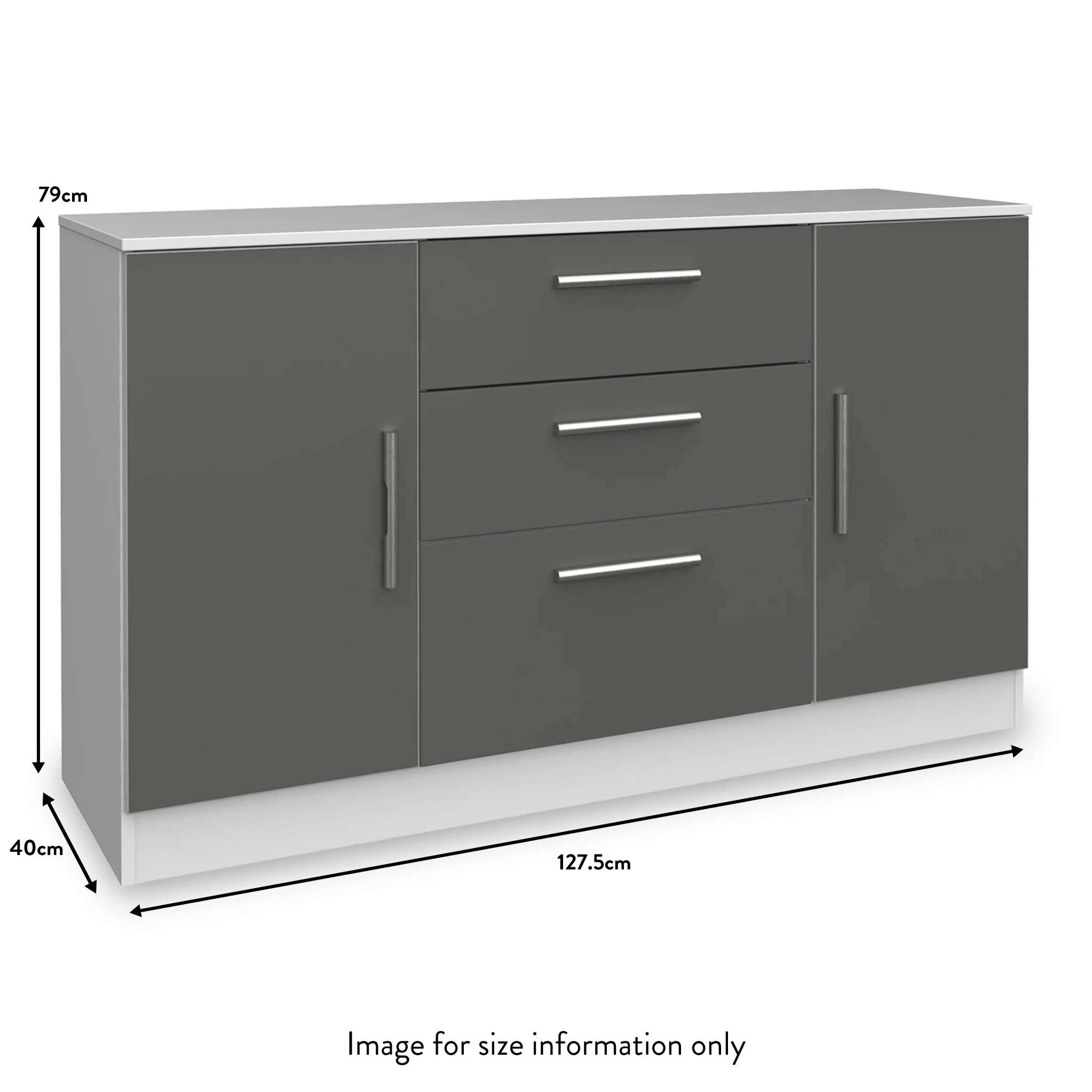 Blakely Grey and White 2 Door 3 Drawer Sideboard - Image 3