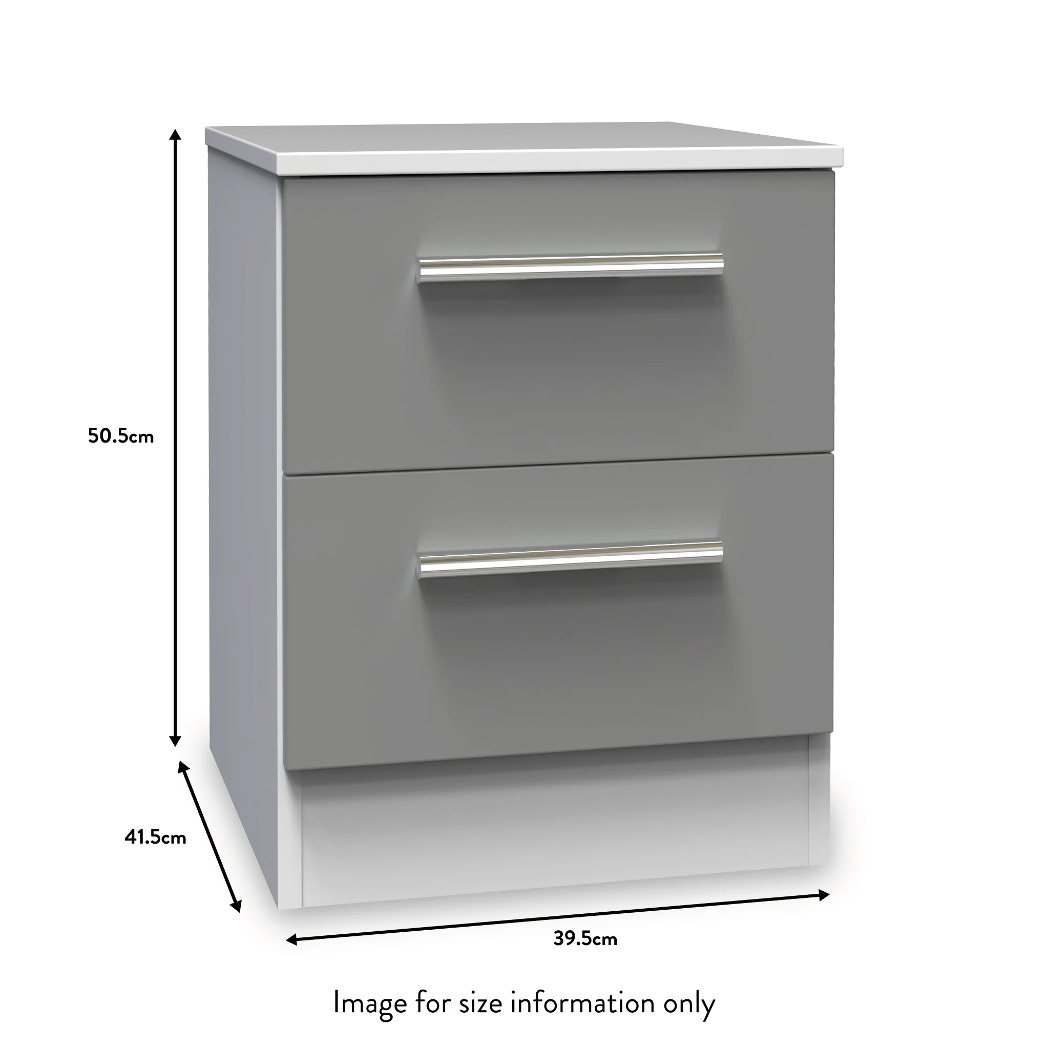Blakely Grey and White 2 Drawer Bedside Cabinet - Image 3