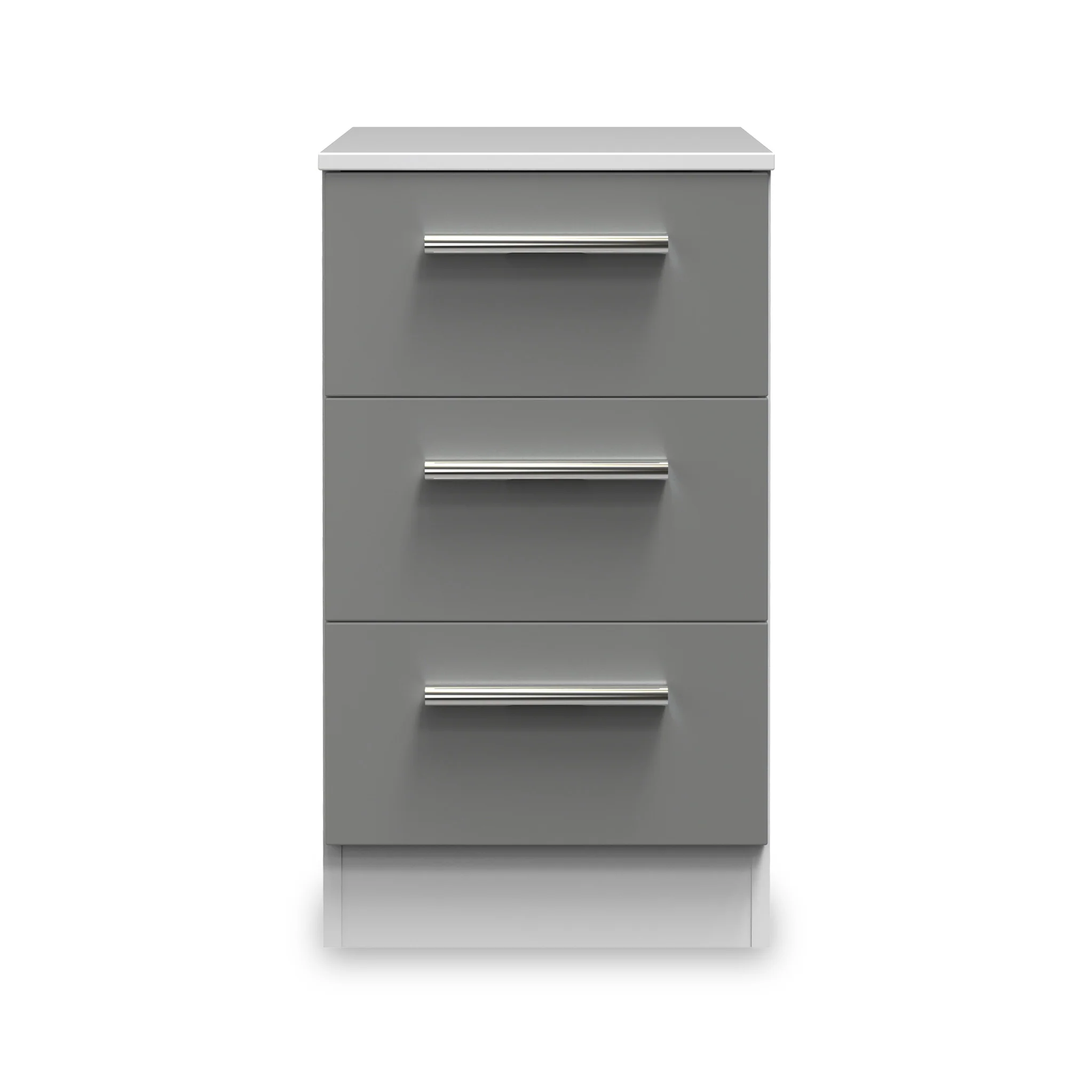 Blakely Grey and White 3 Drawer Bedside Cabinet - Image 4
