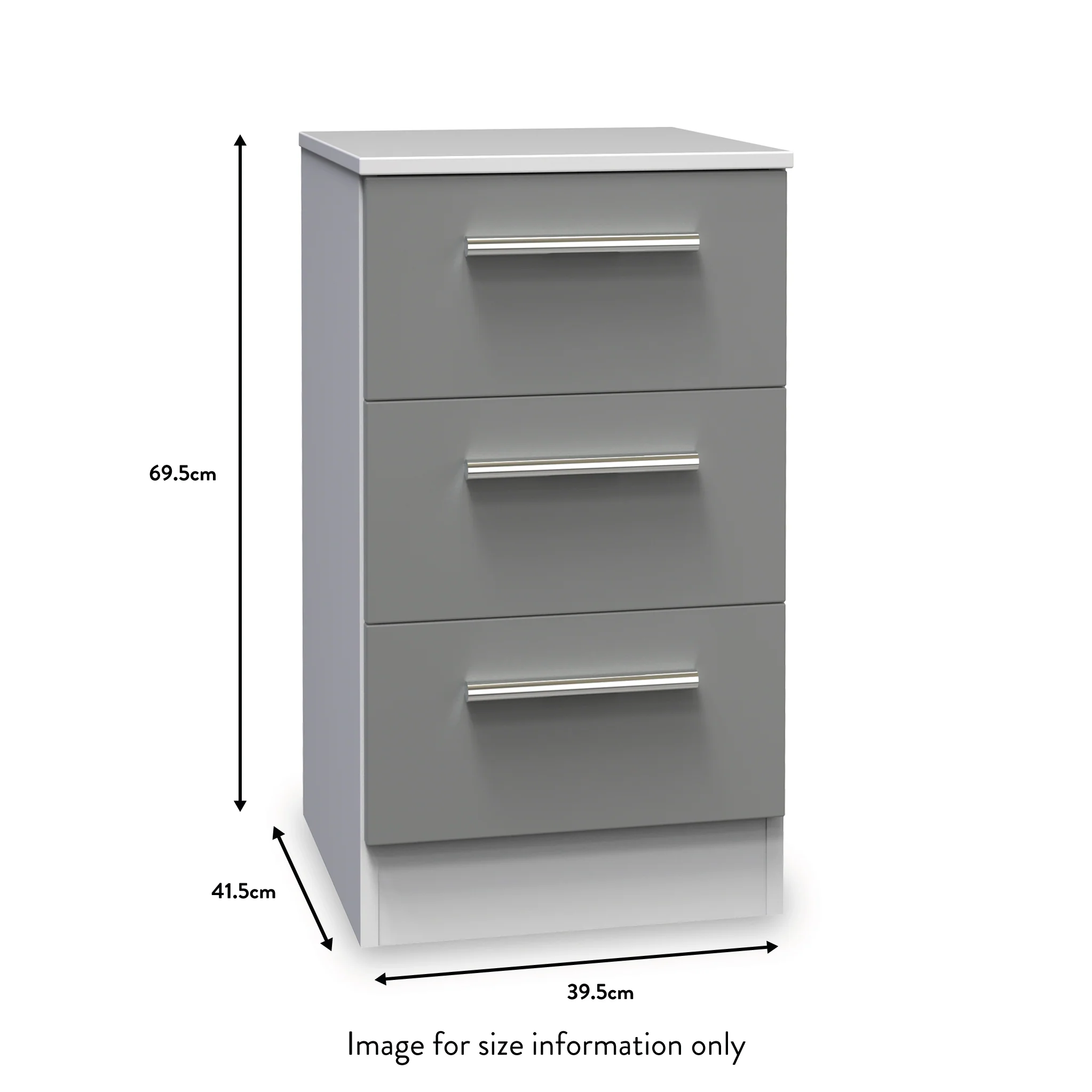 Blakely Grey and White 3 Drawer Bedside Cabinet - Image 5