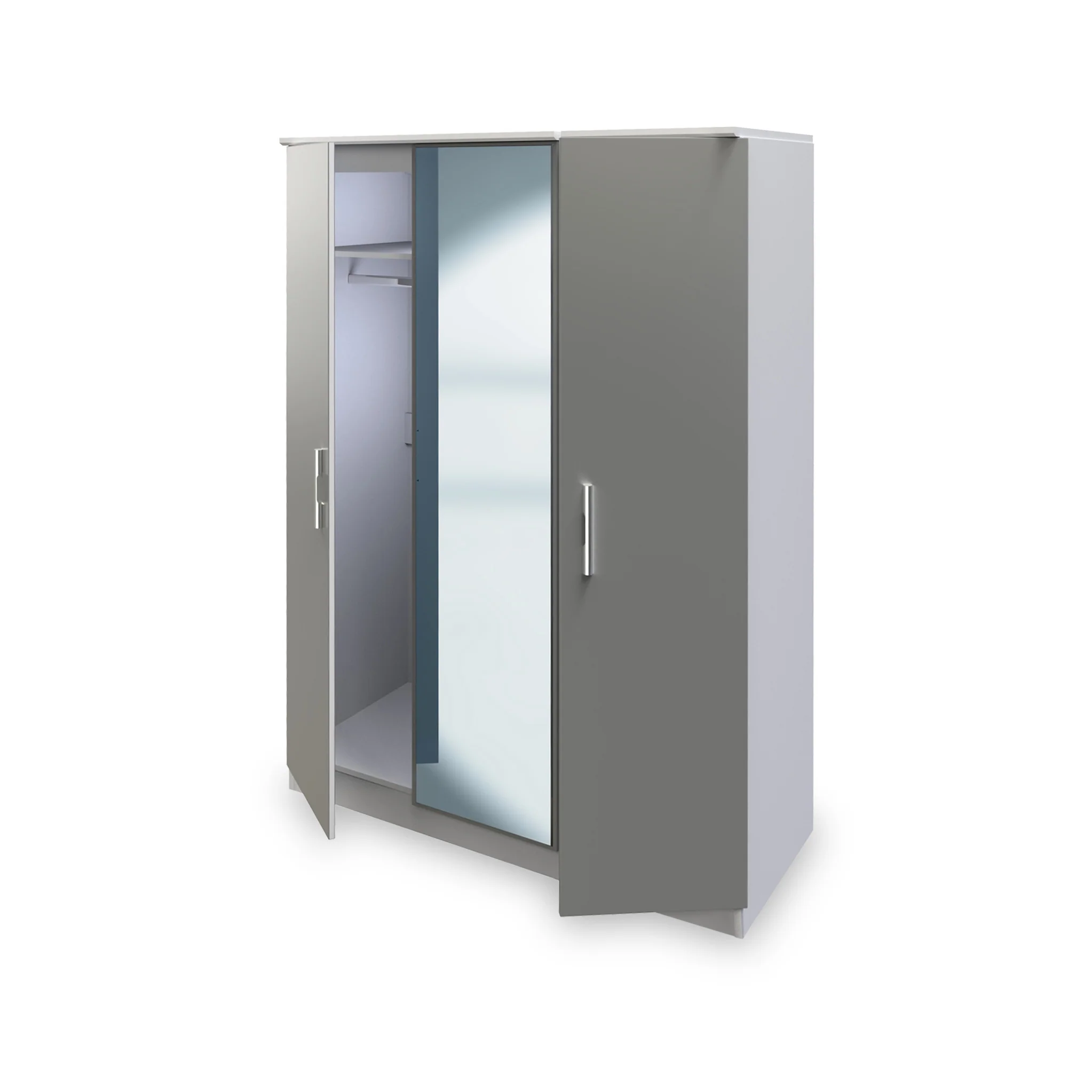 Blakely Grey and White Triple Mirror Wardrobe - Image 3