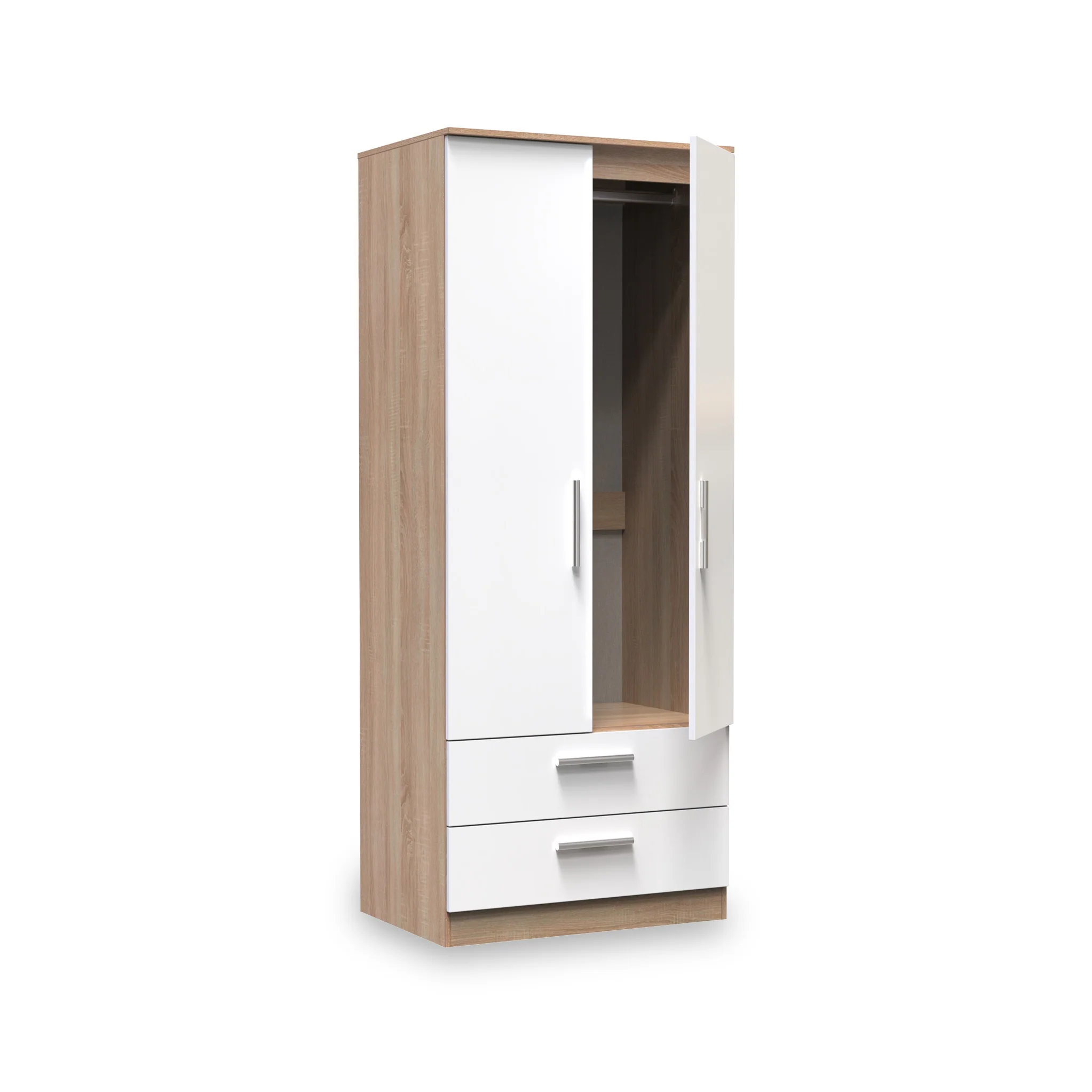 Blakely White & Light Oak 2 Door 2 Drawer Wardrobe - Image 3