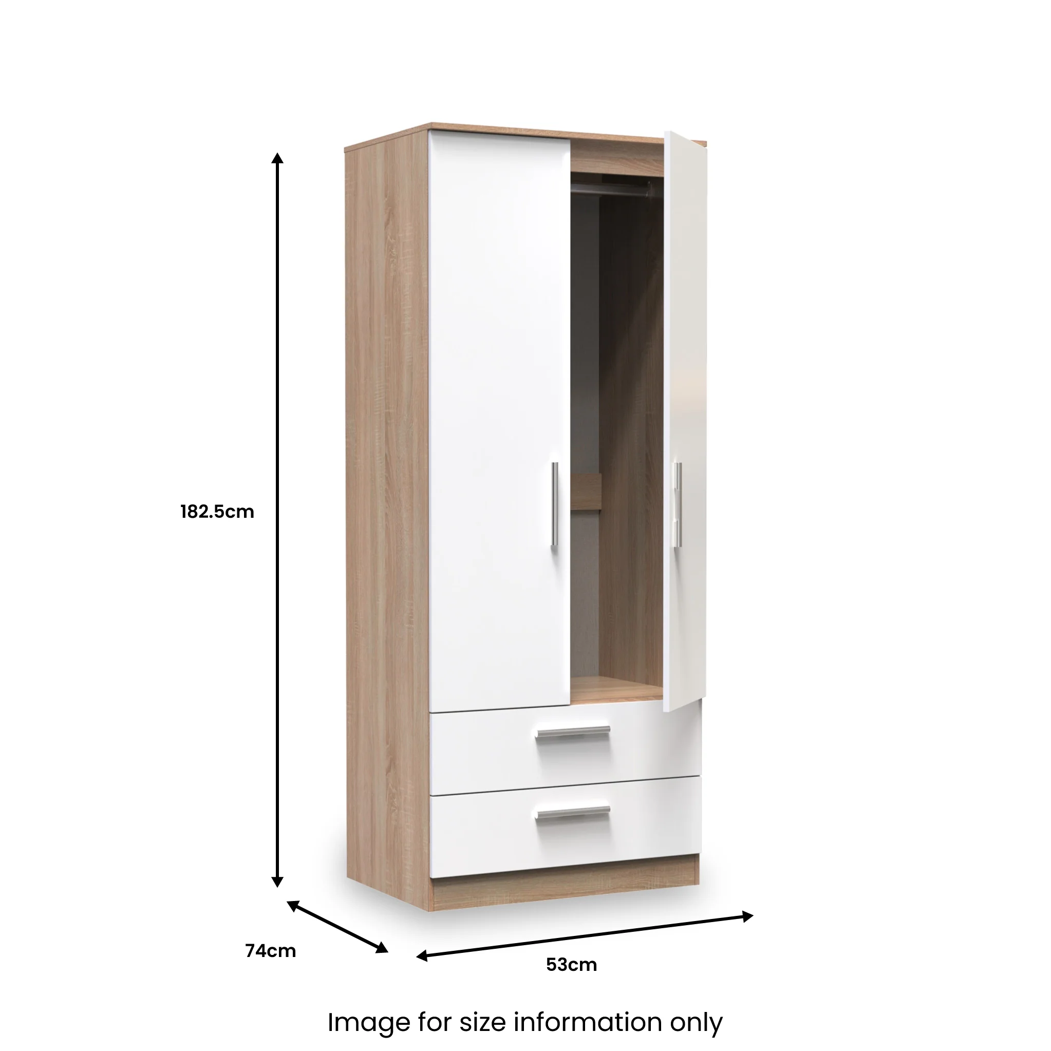 Blakely White & Light Oak 2 Door 2 Drawer Wardrobe - Image 8