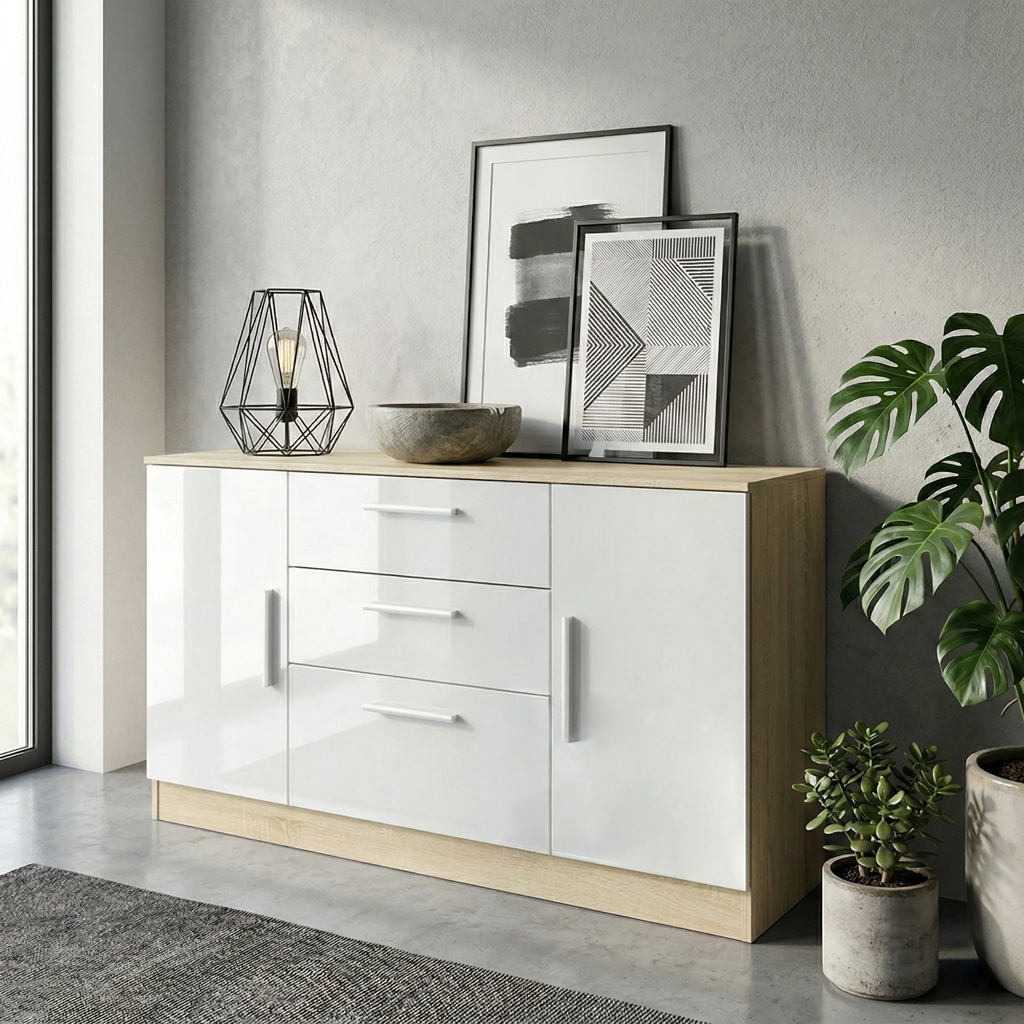 Blakely White & Light Oak 2 Door 3 Drawer Sideboard - Image 2