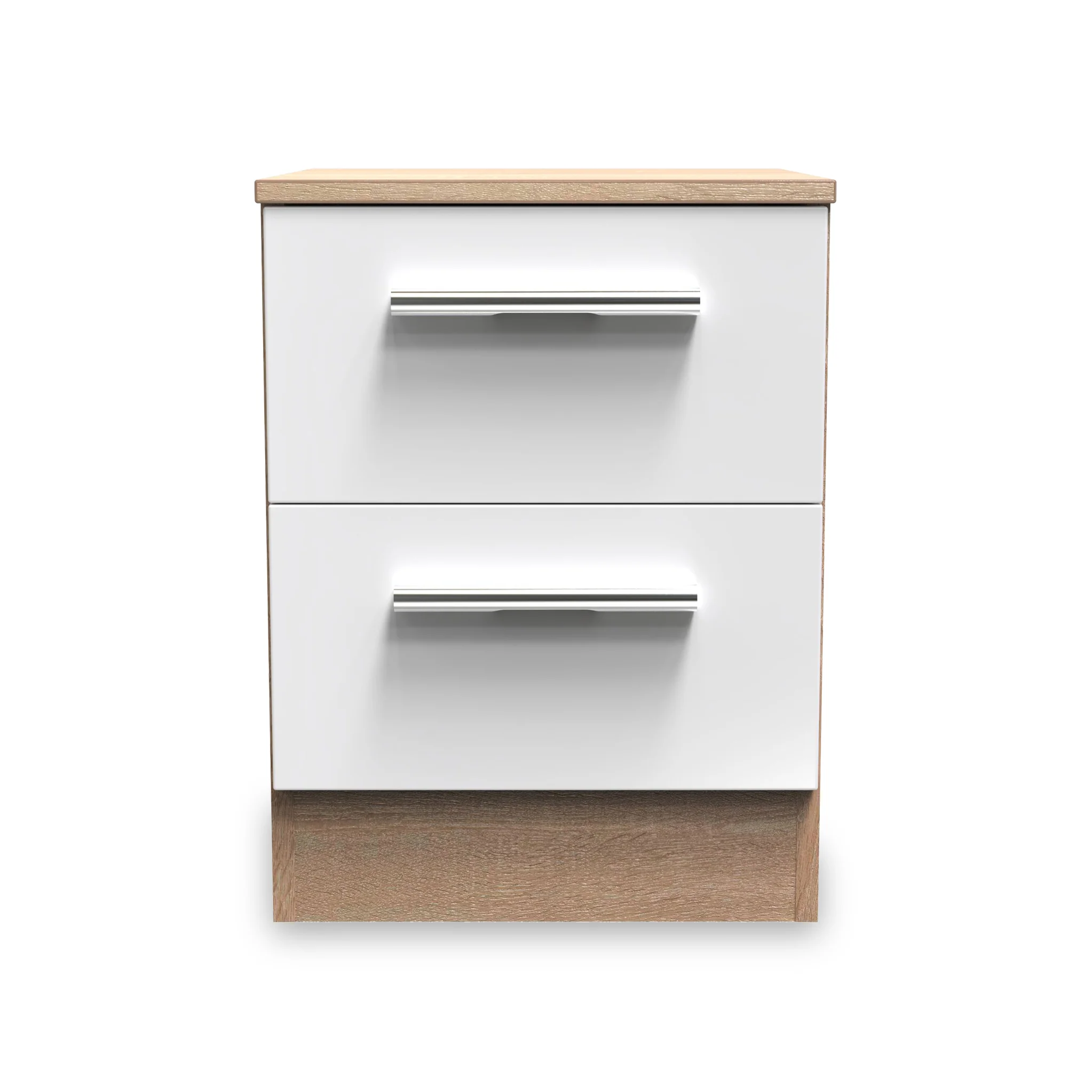 Blakely White & Light Oak 2 Drawer Bedside Cabinet - Image 2