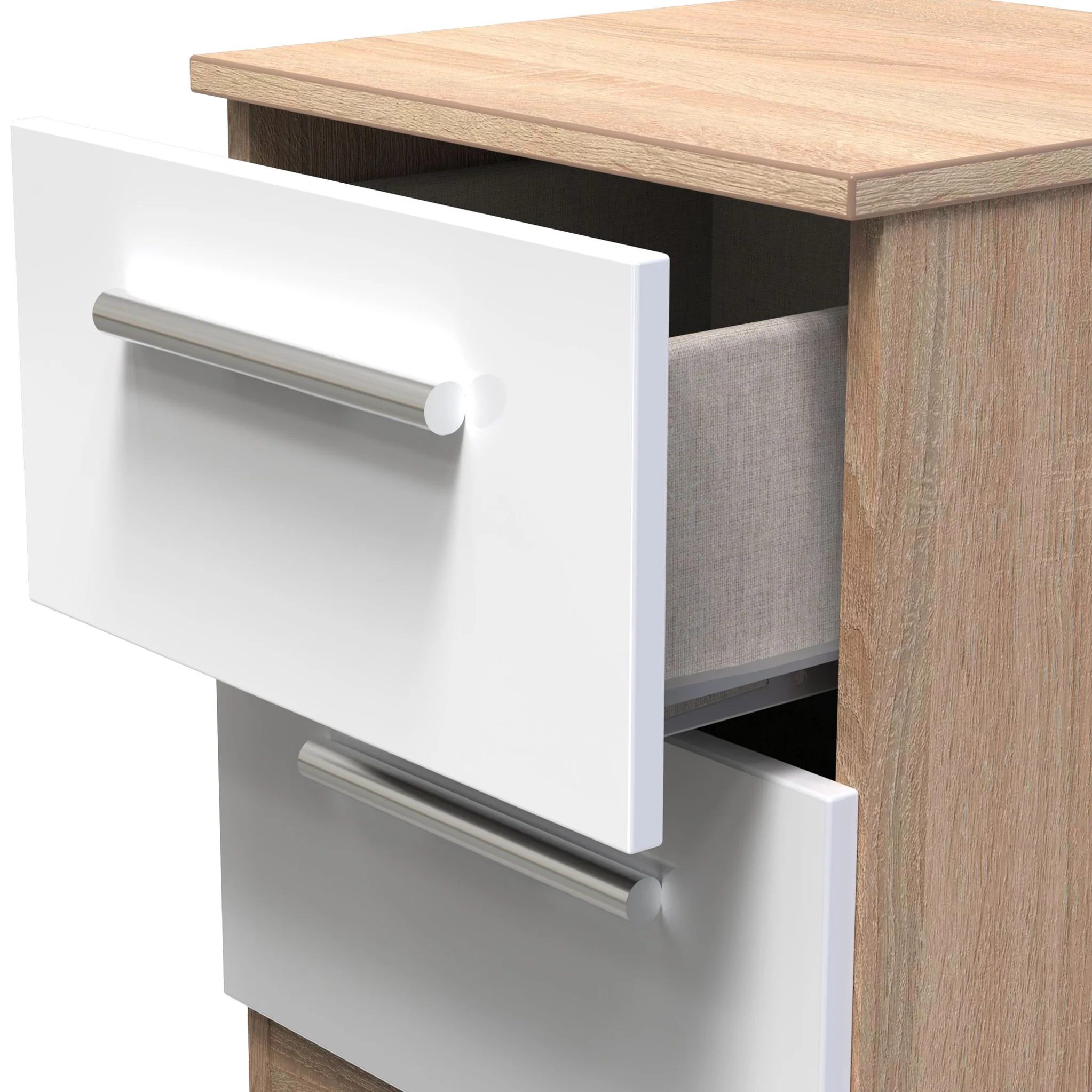 Blakely White & Light Oak 2 Drawer Bedside Cabinet - Image 6