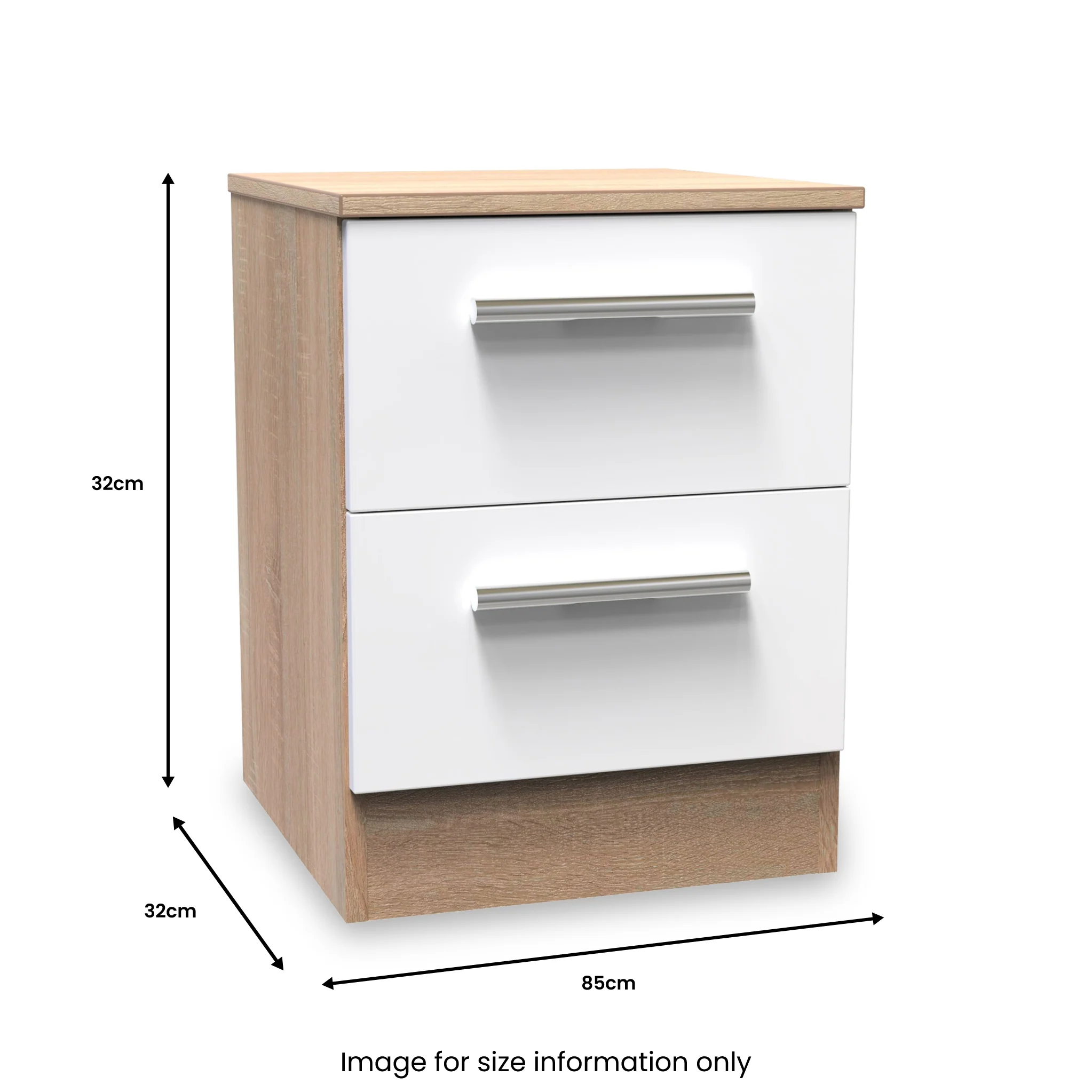 Blakely White & Light Oak 2 Drawer Bedside Cabinet - Image 7