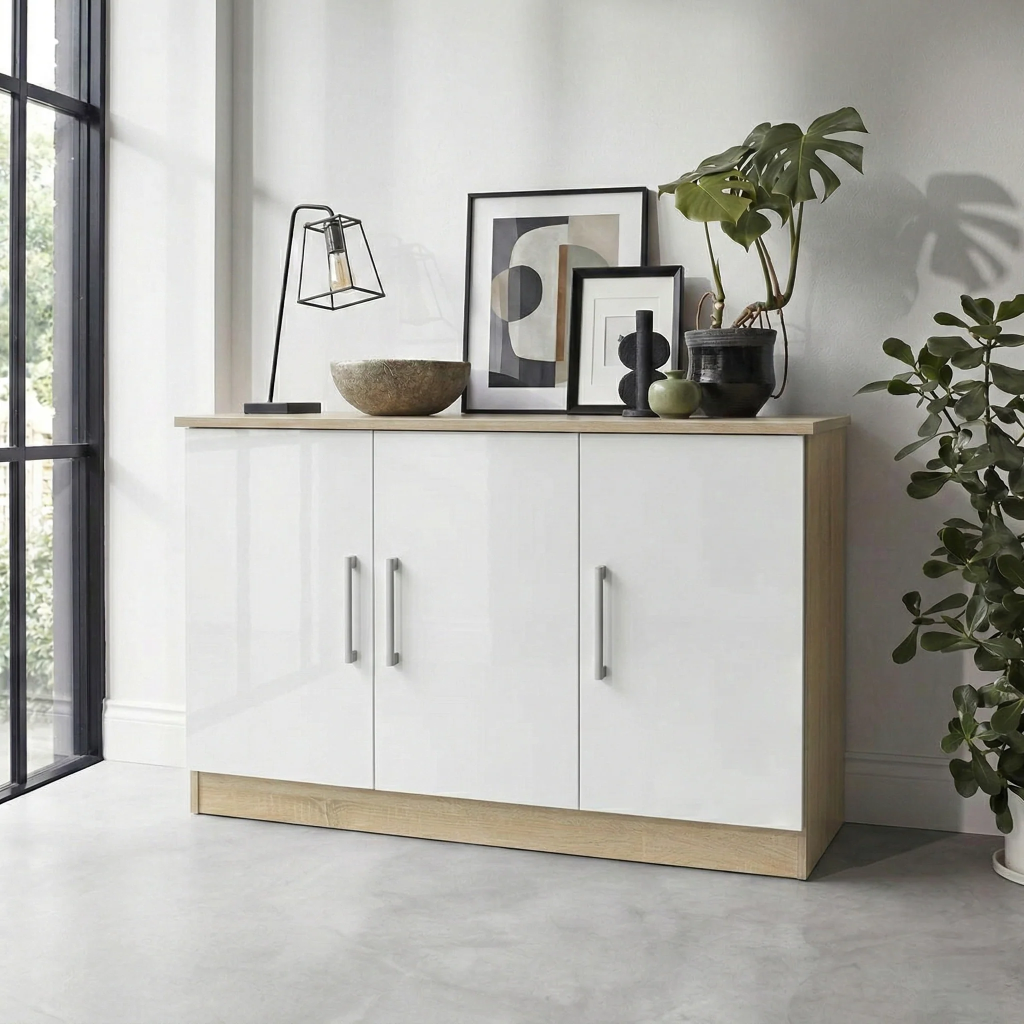 Blakely White & Light Oak 3 Door Sideboard - Image 2