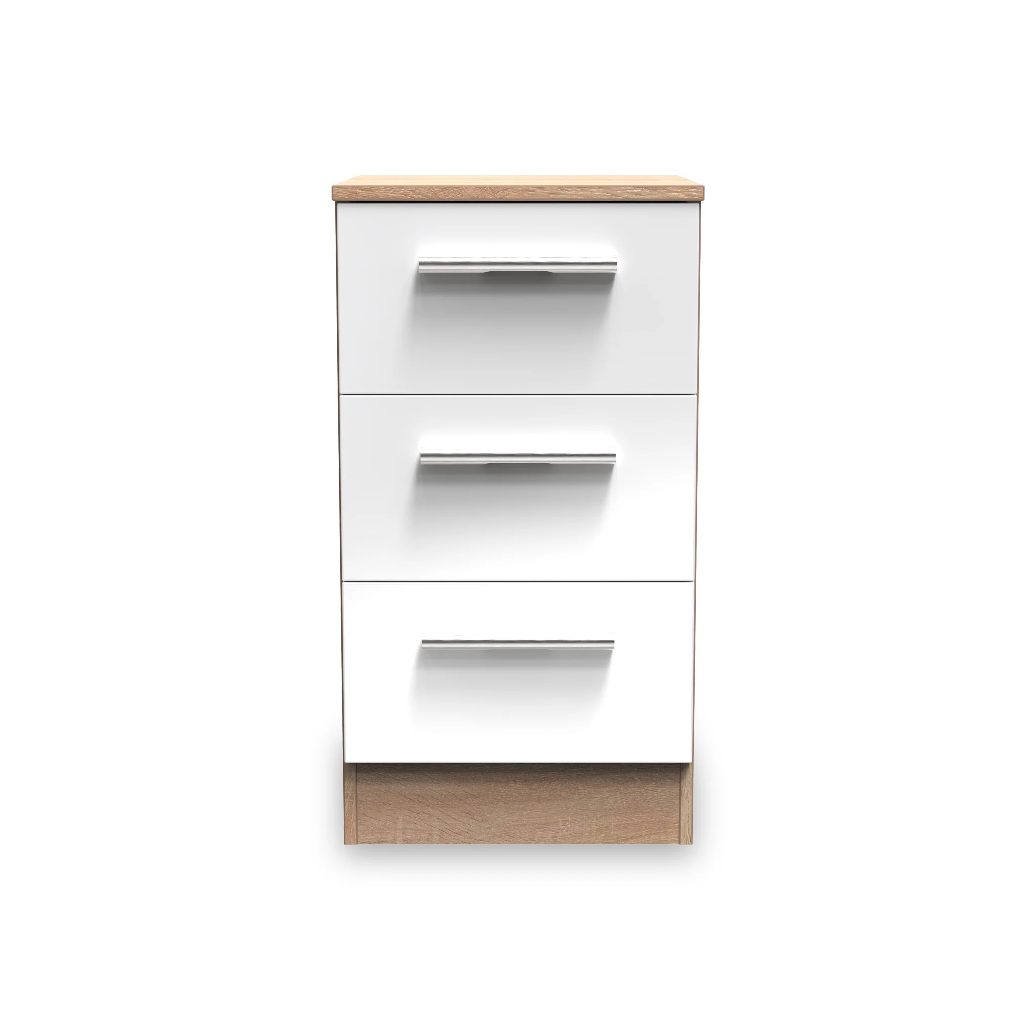 Blakely White & Light Oak 3 Drawer Bedside Cabinet - Image 2