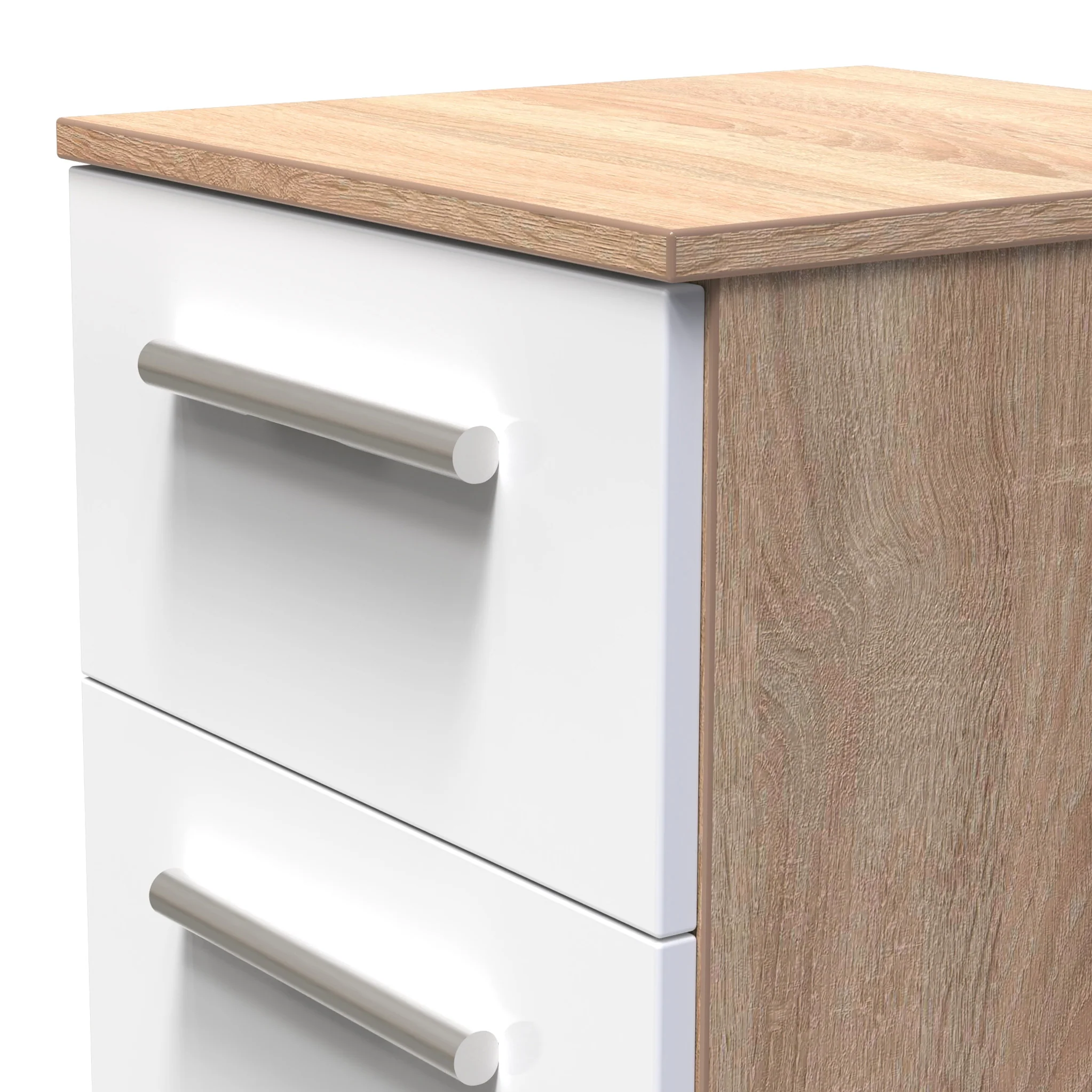 Blakely White & Light Oak 3 Drawer Bedside Cabinet - Image 3