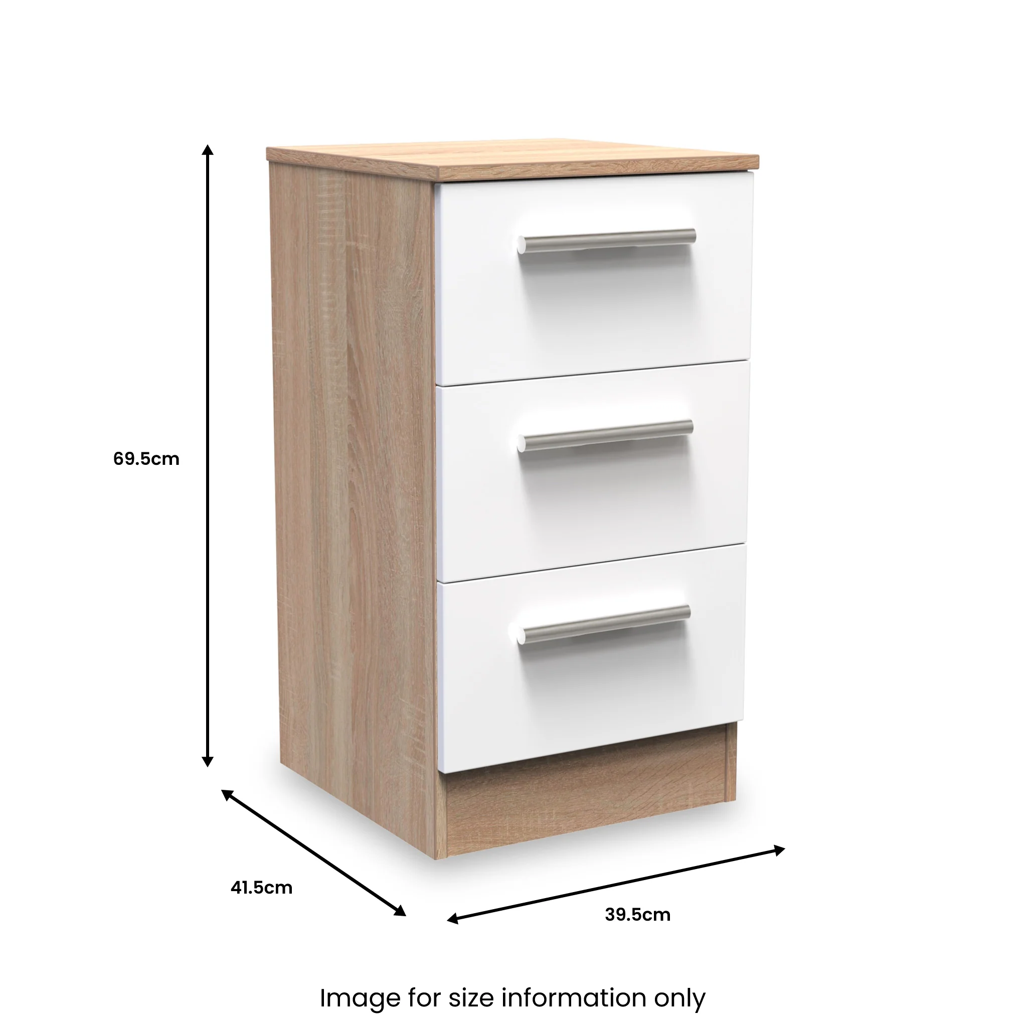 Blakely White & Light Oak 3 Drawer Bedside Cabinet - Image 6