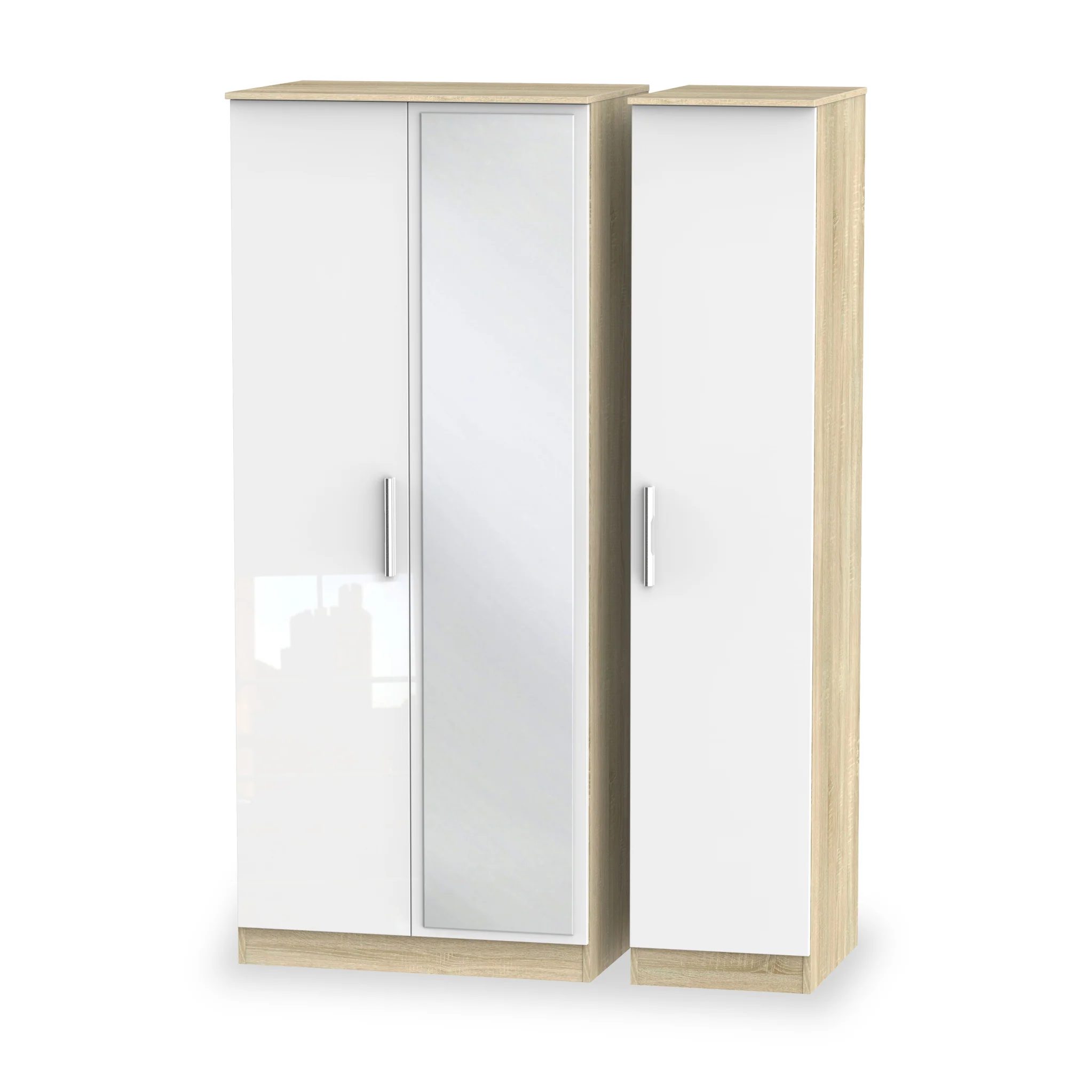 Blakely White & Light Oak Triple Mirror Wardrobe - Image 5