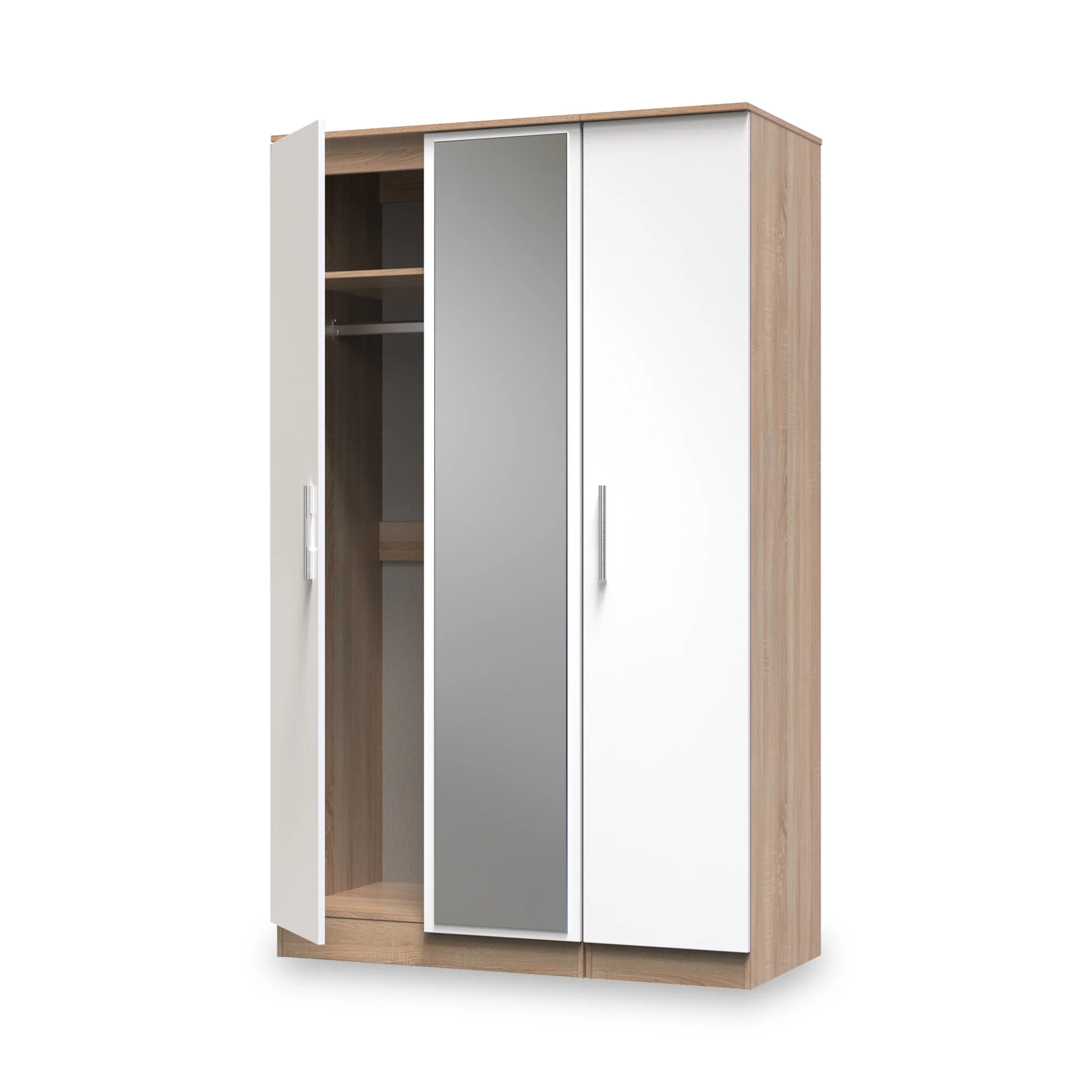 Blakely White & Light Oak Triple Mirror Wardrobe - Image 6