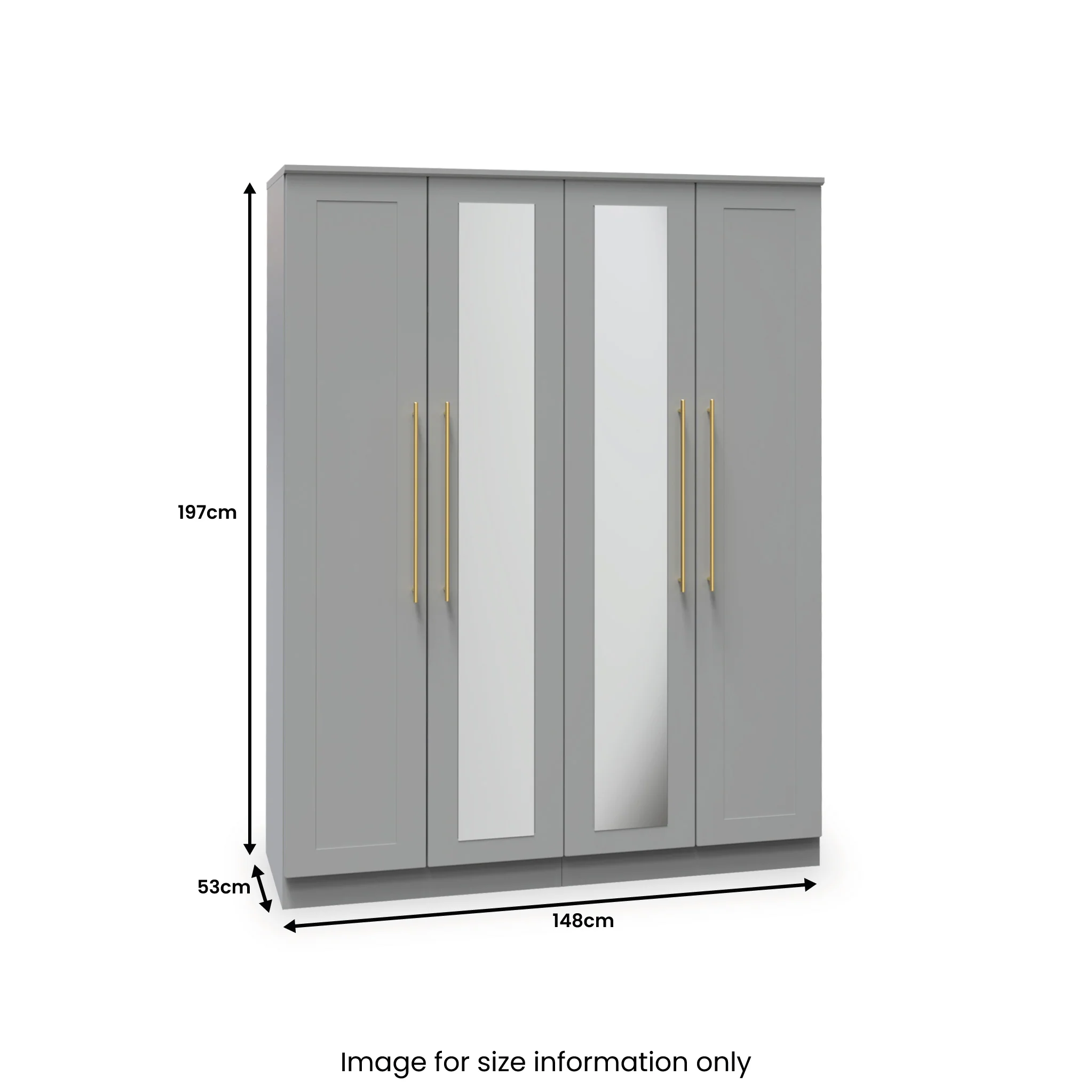 Bramham Grey Tall 4 Door 2 Mirror Wardrobe - Image 7