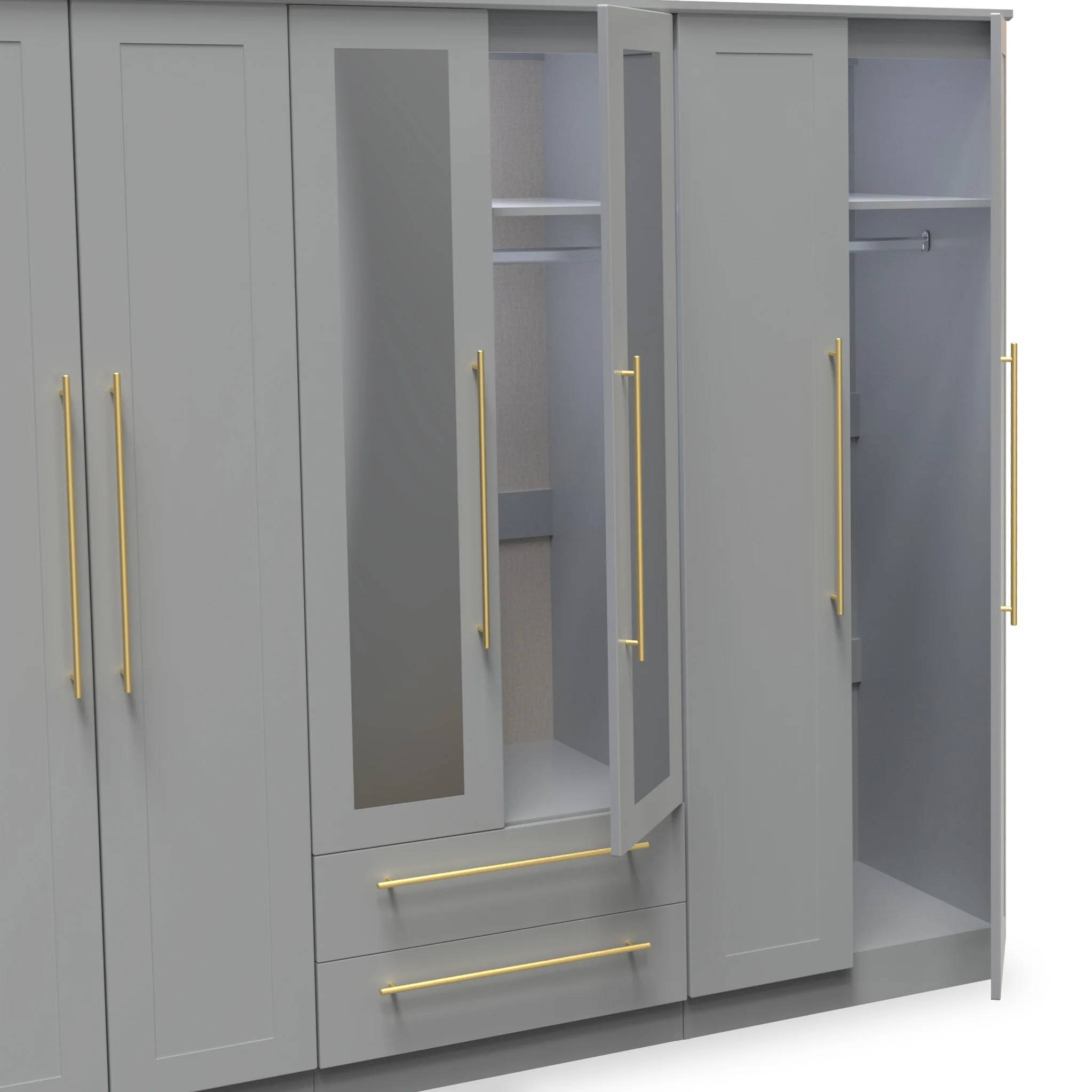 Bramham Grey Tall 6 Door 2 Mirror Wardrobe - Image 4