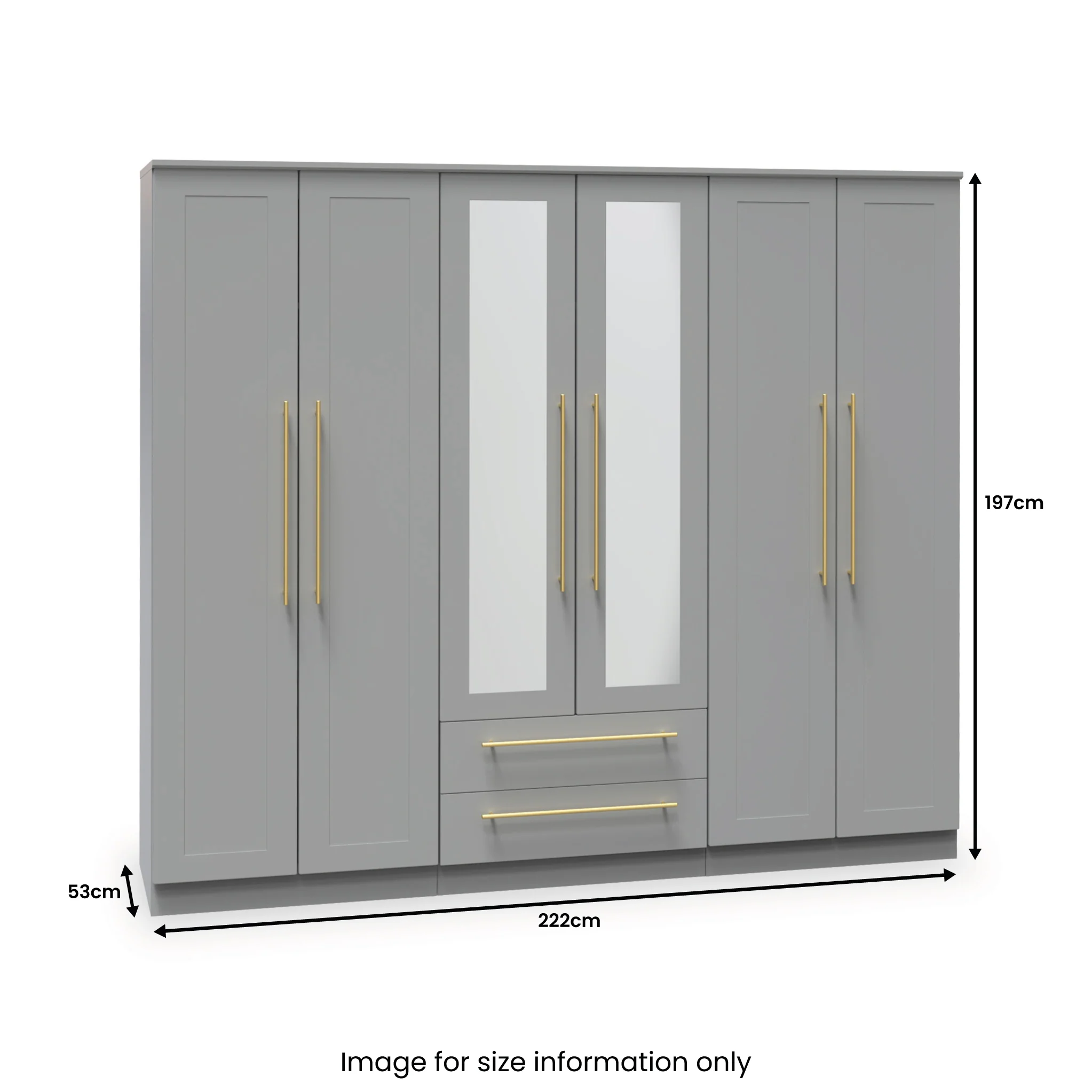 Bramham Grey Tall 6 Door 2 Mirror Wardrobe - Image 6