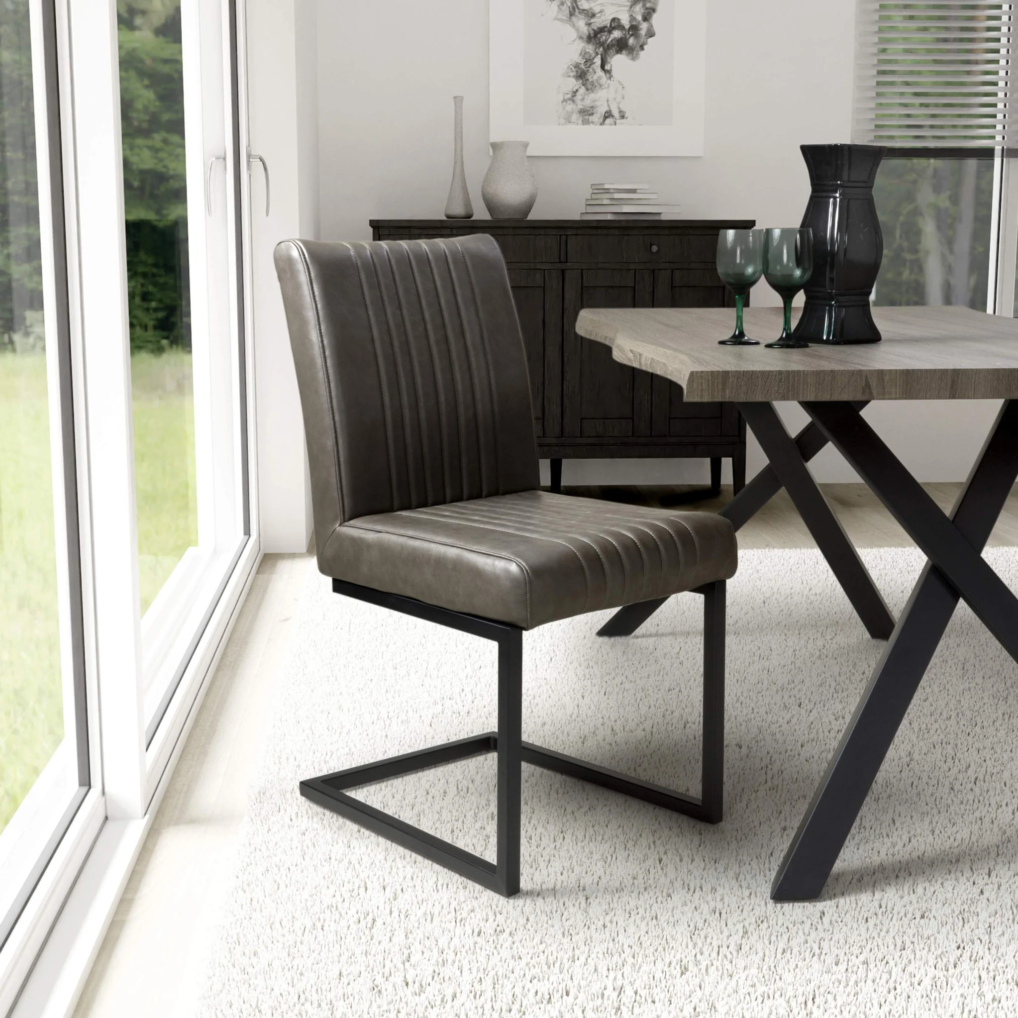 Branok Cantilever Grey Faux Leather Dining Chair - Image 2