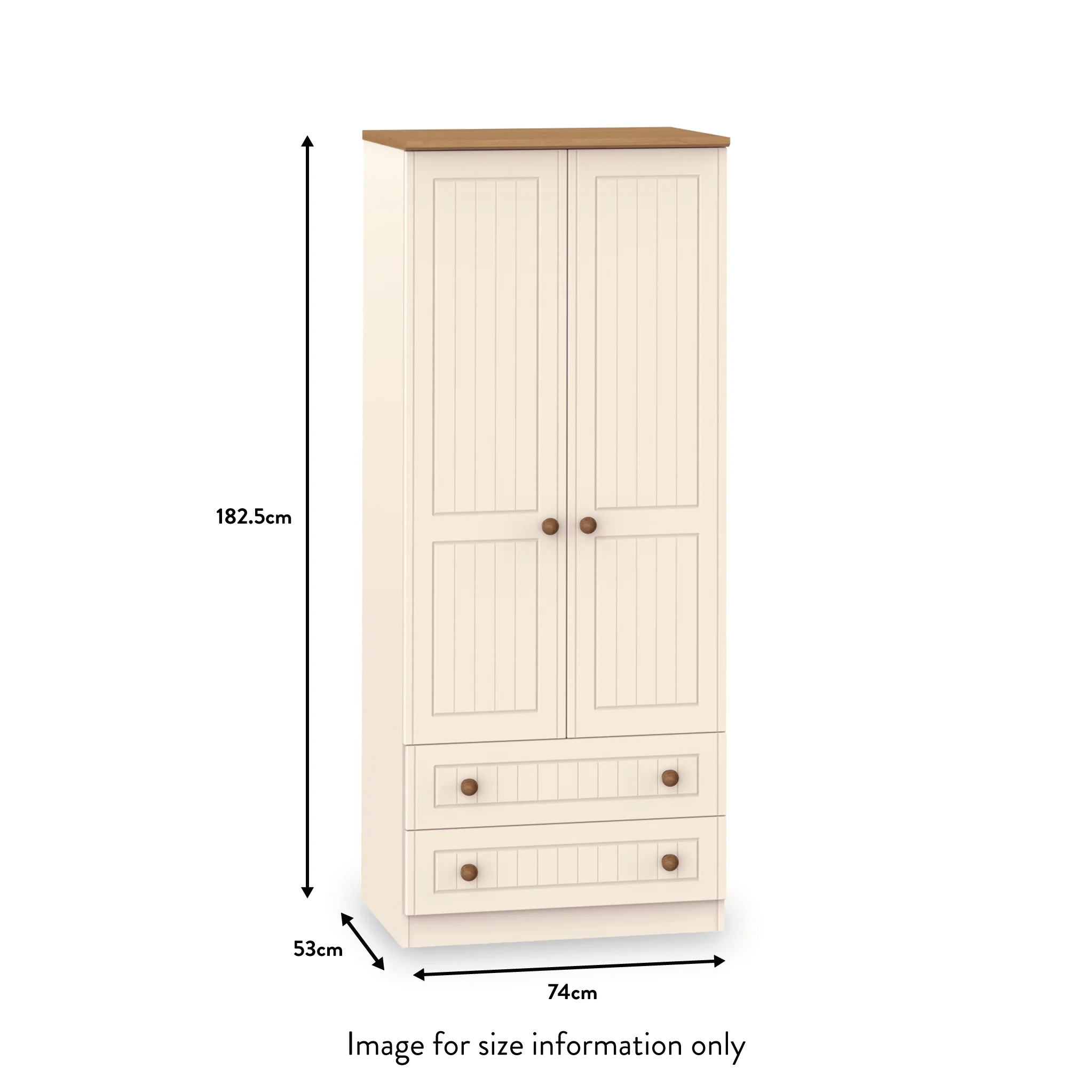 Brixham Cream 2 Door 2 Drawer Wardrobe - Image 7