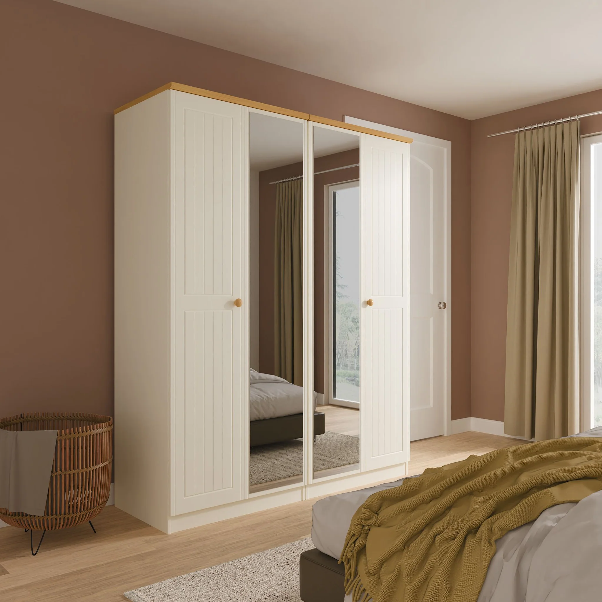 Brixham Cream 4 Door Mirrored Wardrobe - Image 2