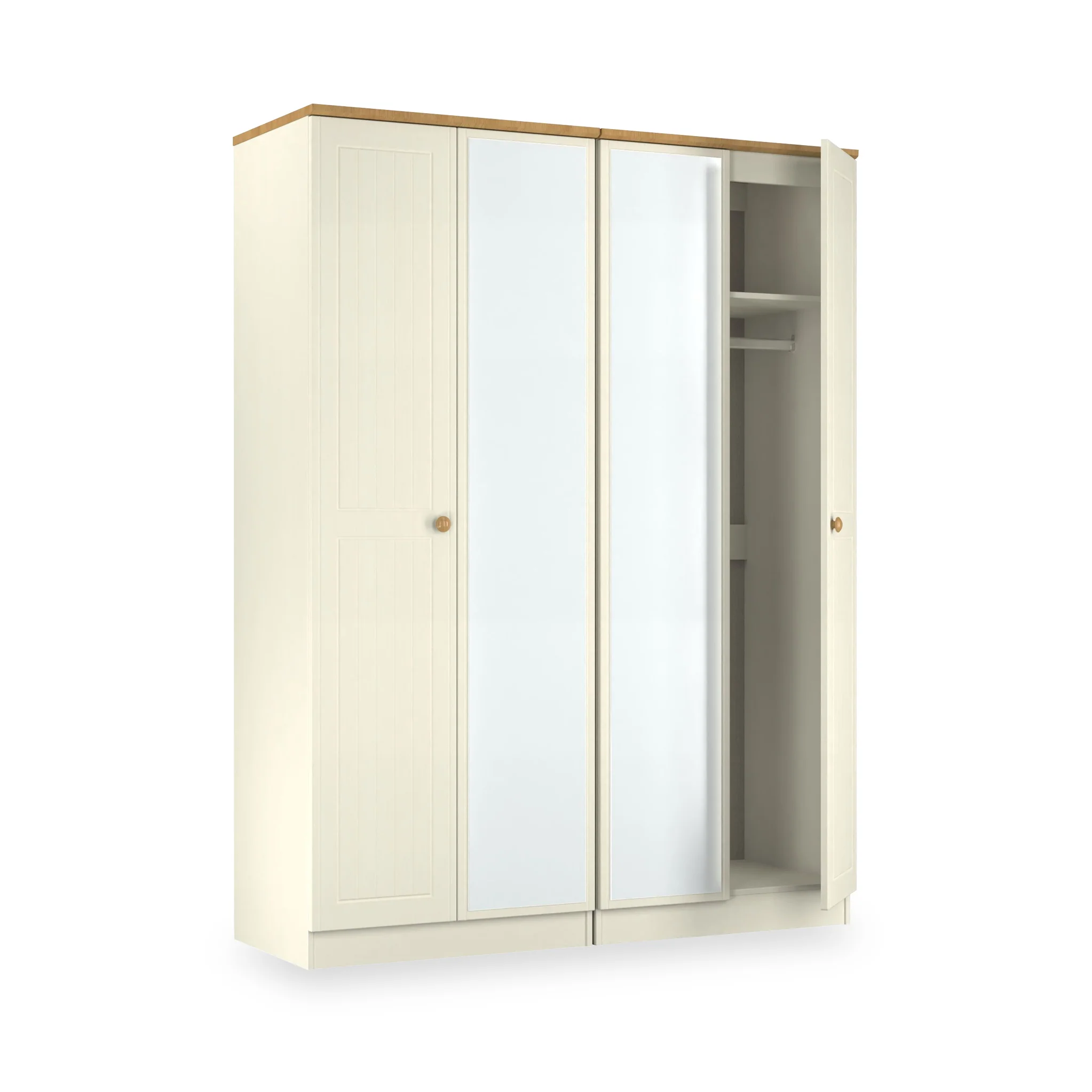 Brixham Cream 4 Door Mirrored Wardrobe - Image 5
