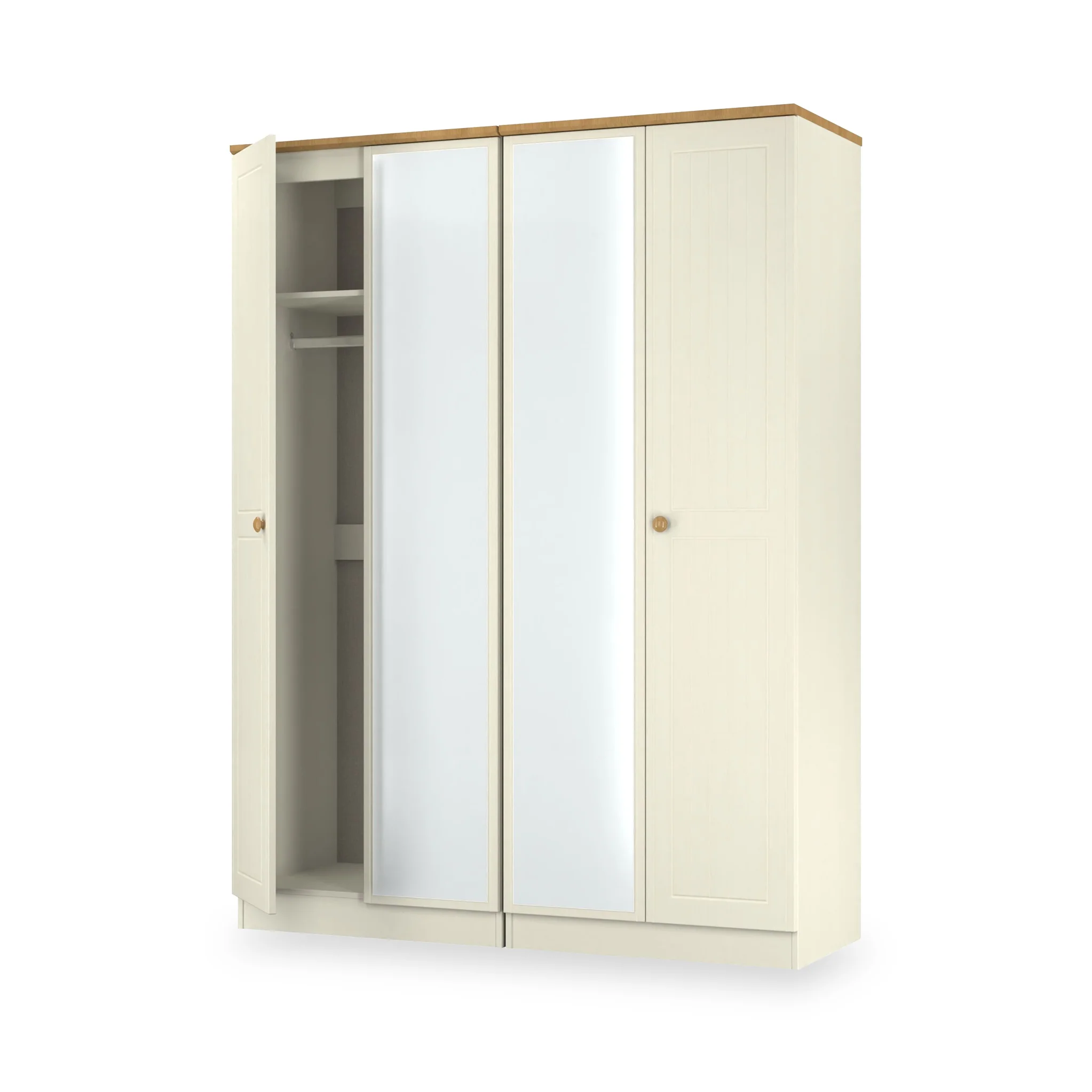 Brixham Cream 4 Door Mirrored Wardrobe - Image 7