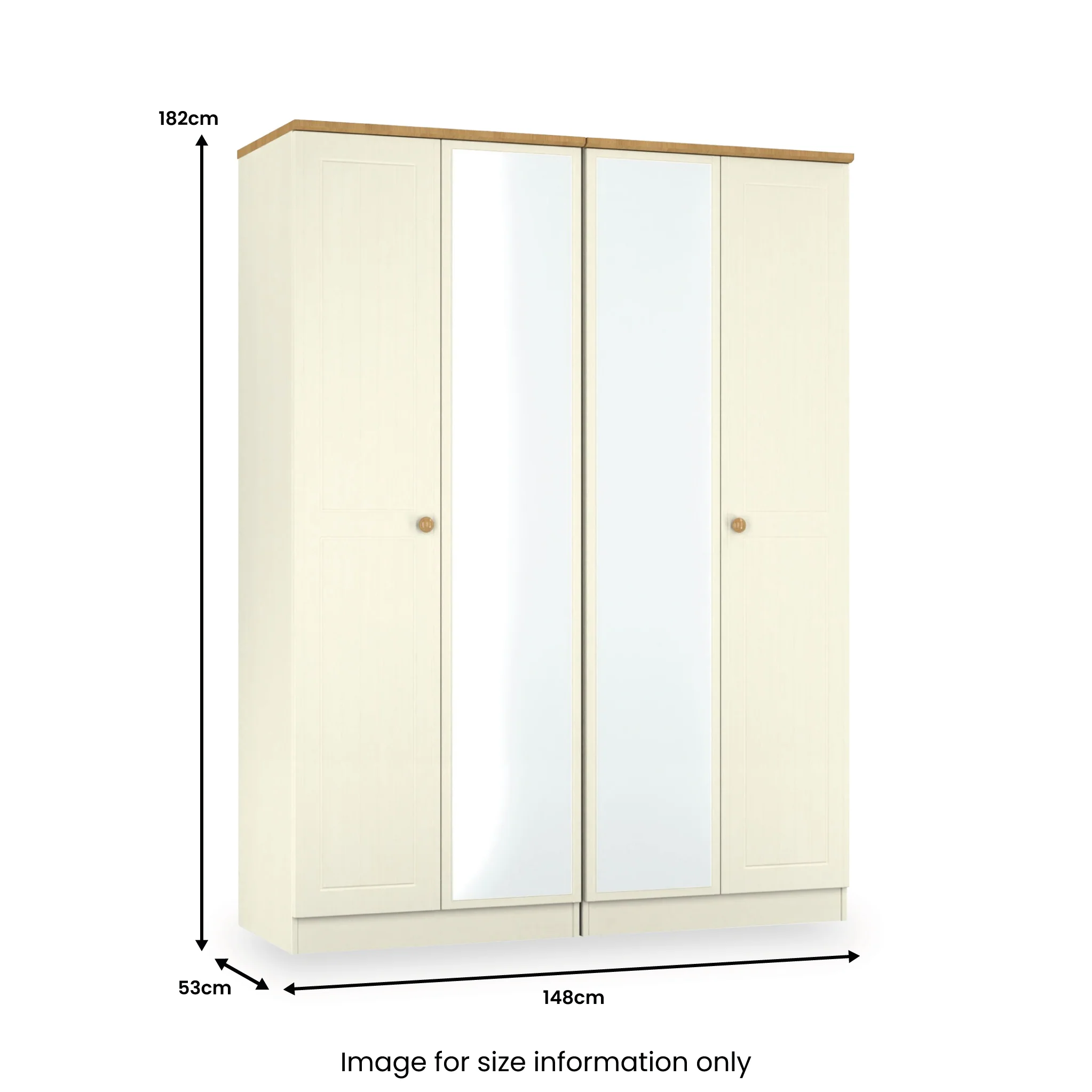Brixham Cream 4 Door Mirrored Wardrobe - Image 9