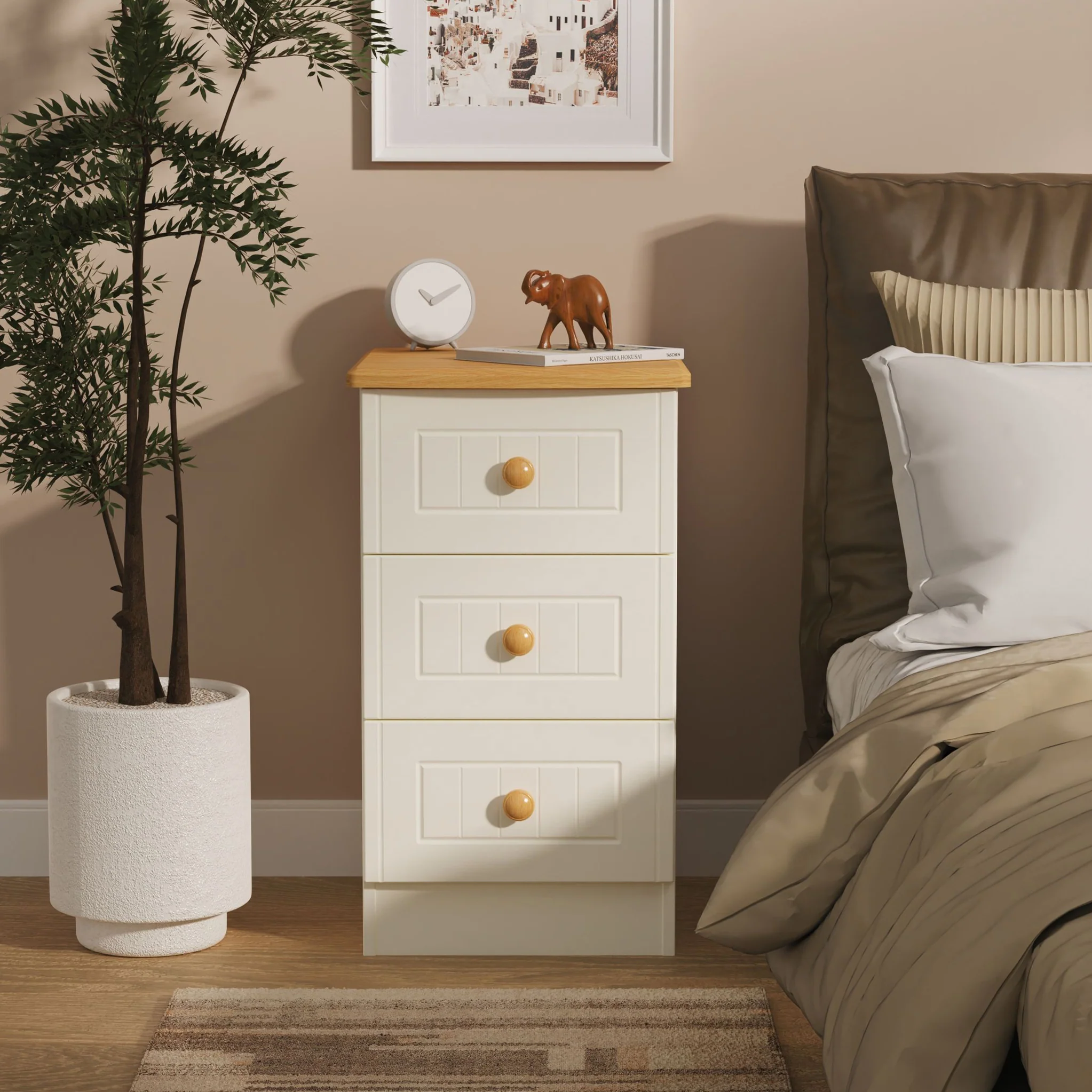 Brixham Cream 3 Drawer Bedside - Image 2