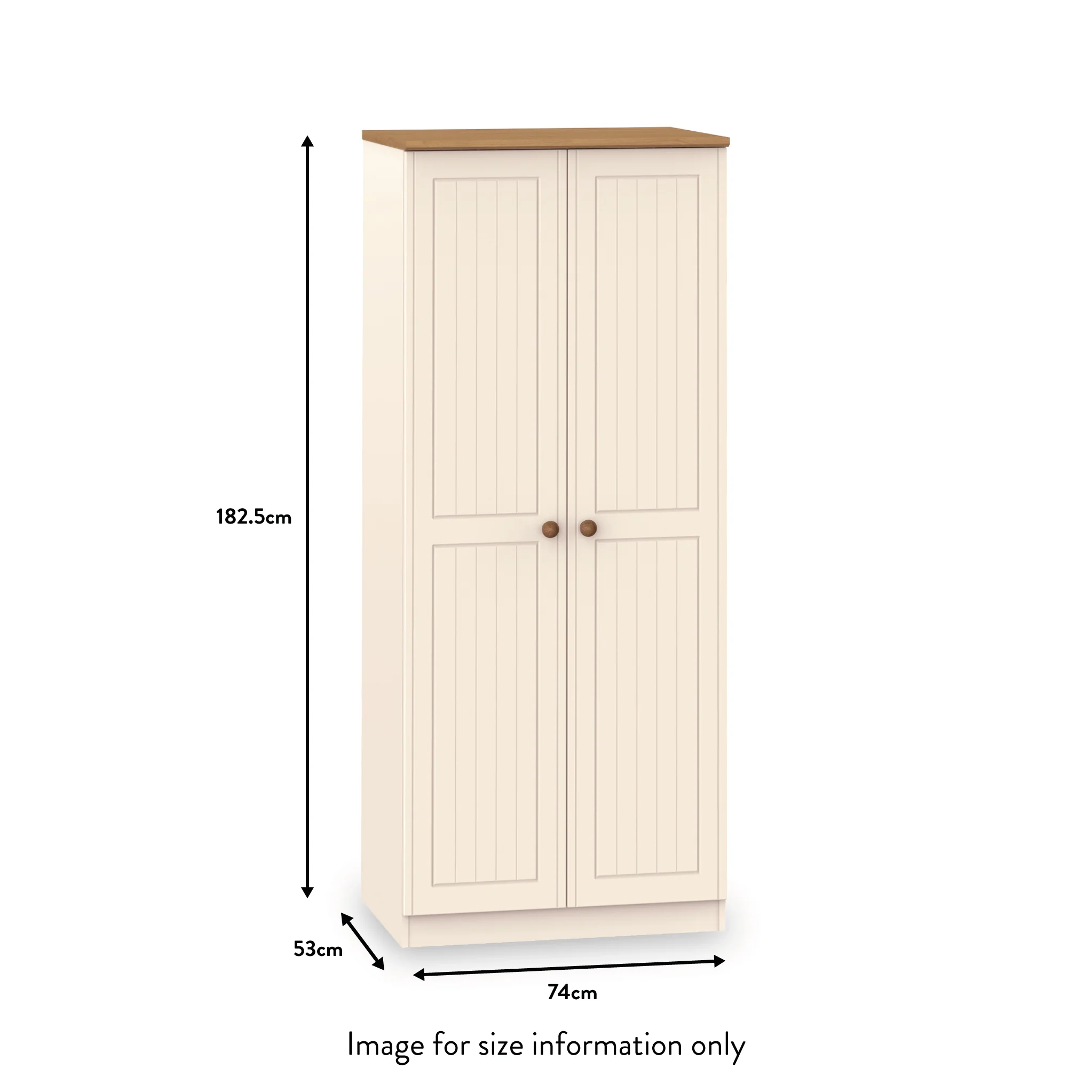 Brixham Cream 2 Door Wardrobe - Image 6