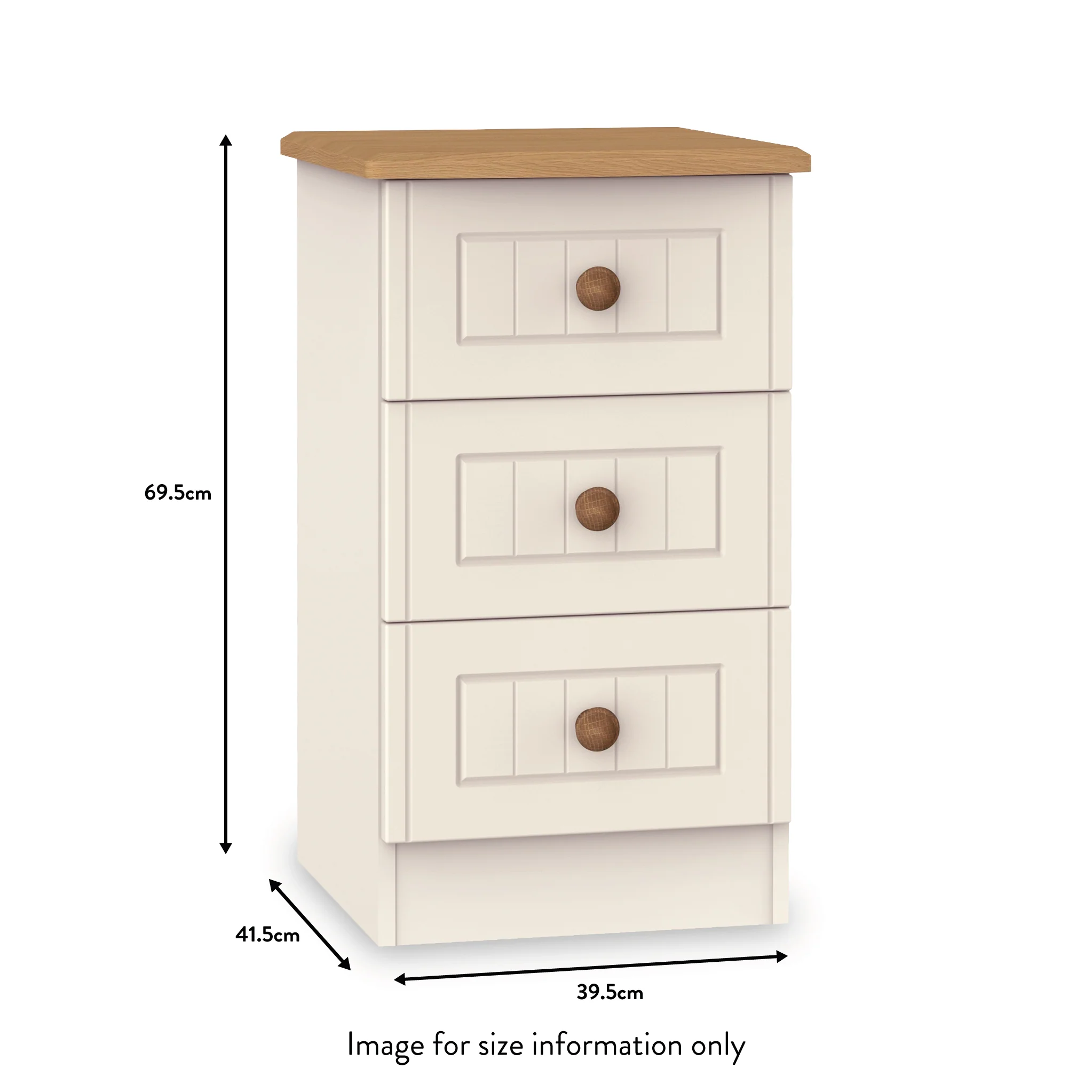 Brixham Cream 3 Drawer Bedside - Image 8