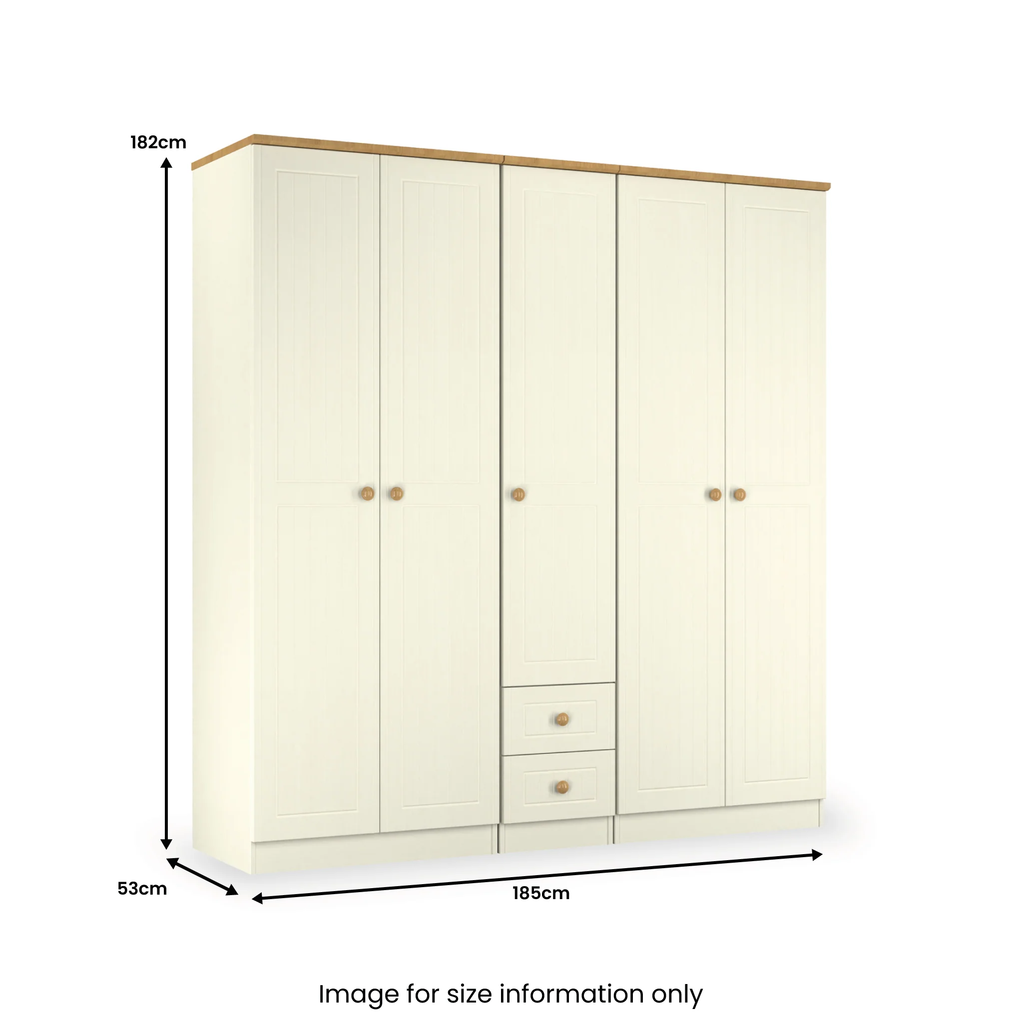 Brixham Cream 5 Door 2 Drawer Wardrobe - Image 11