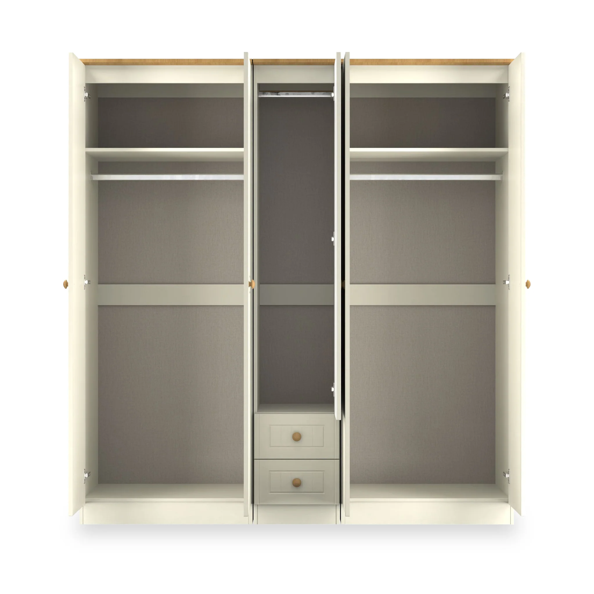 Brixham Cream 5 Door 2 Drawer Wardrobe - Image 4