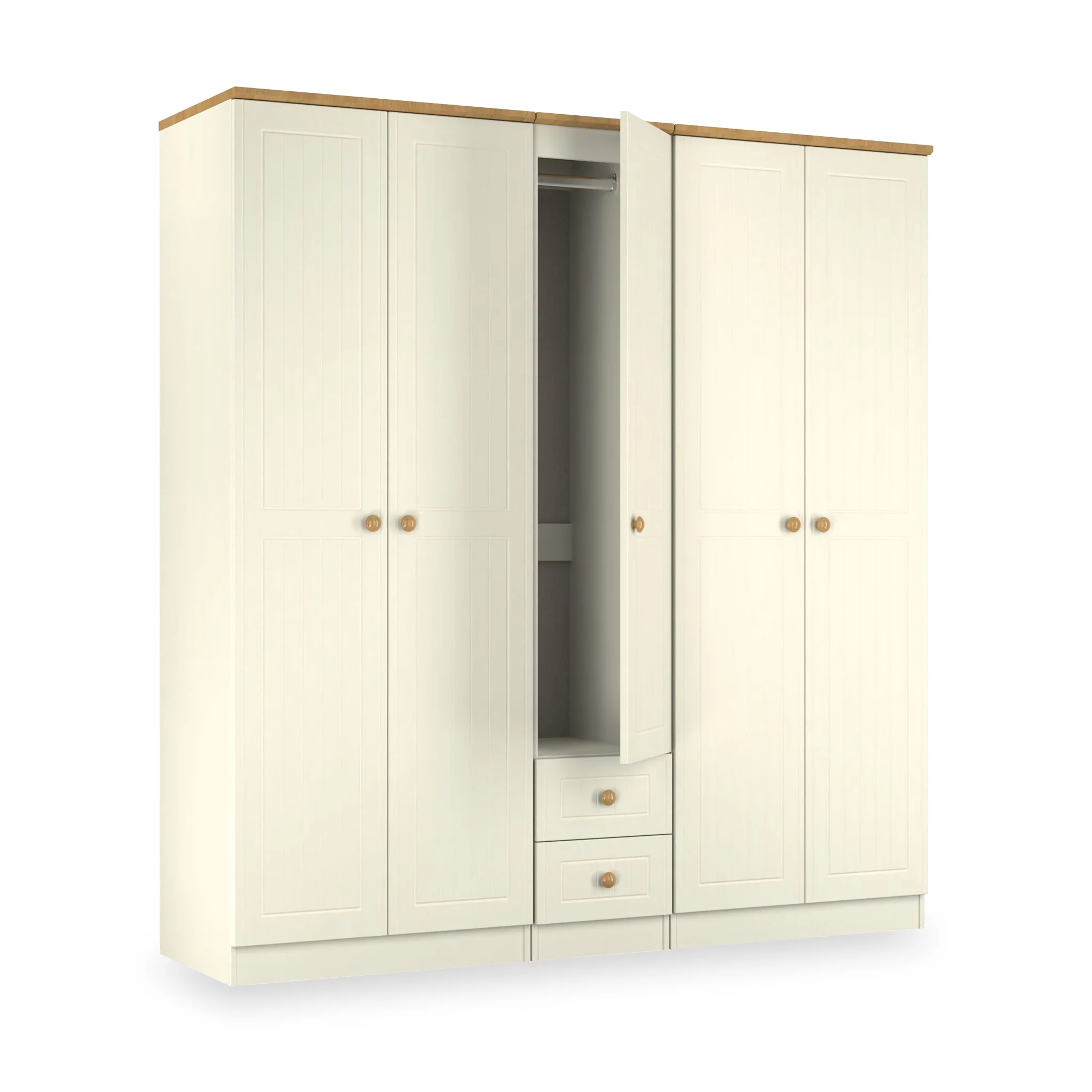 Brixham Cream 5 Door 2 Drawer Wardrobe - Image 5