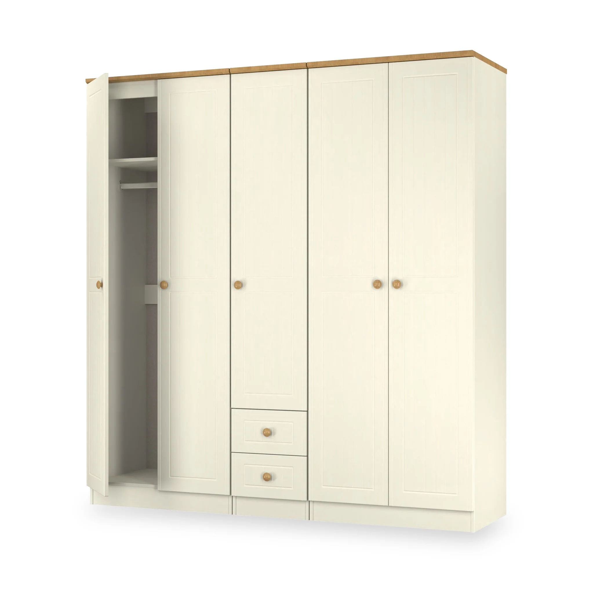 Brixham Cream 5 Door 2 Drawer Wardrobe - Image 8