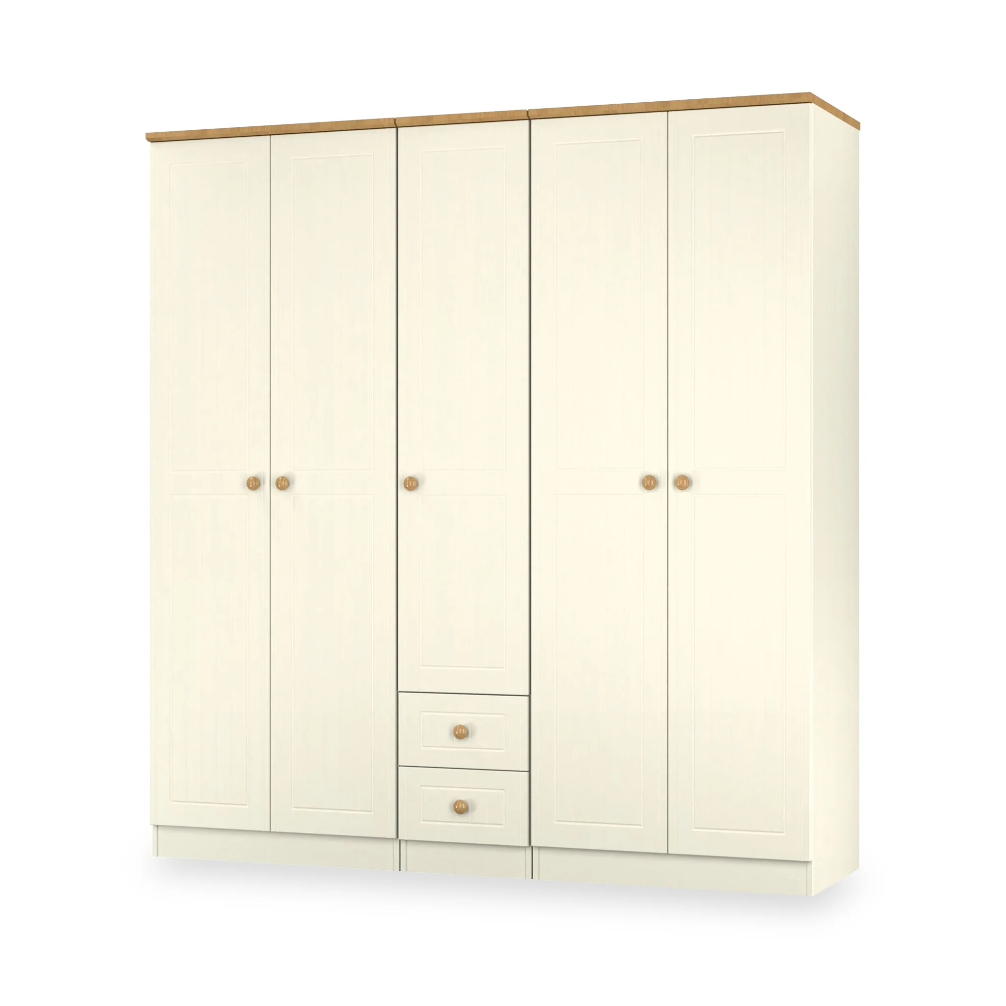 Brixham Cream 5 Door 2 Drawer Wardrobe - Image 9