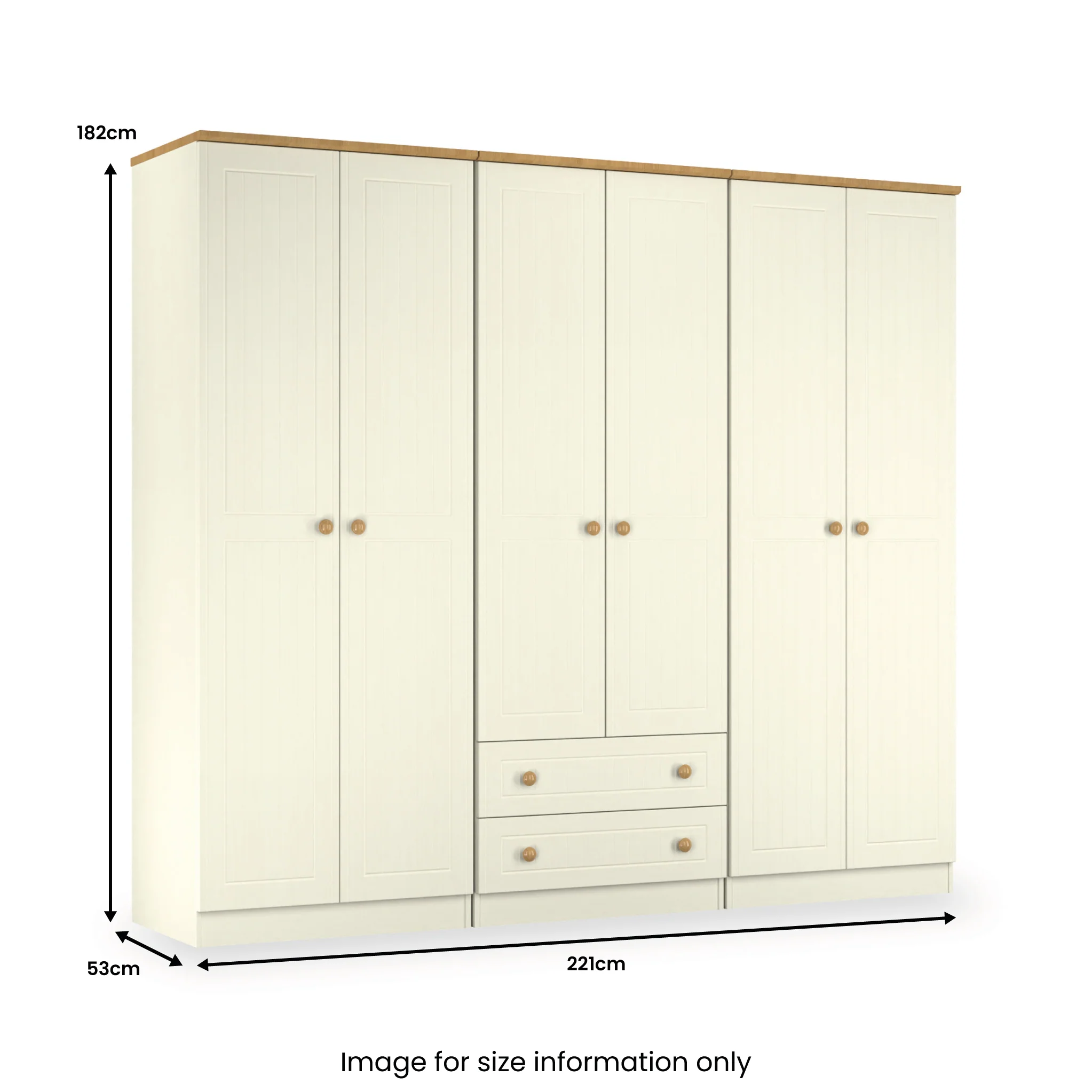 Brixham Cream 6 Door 2 Drawer Wardrobe - Image 10