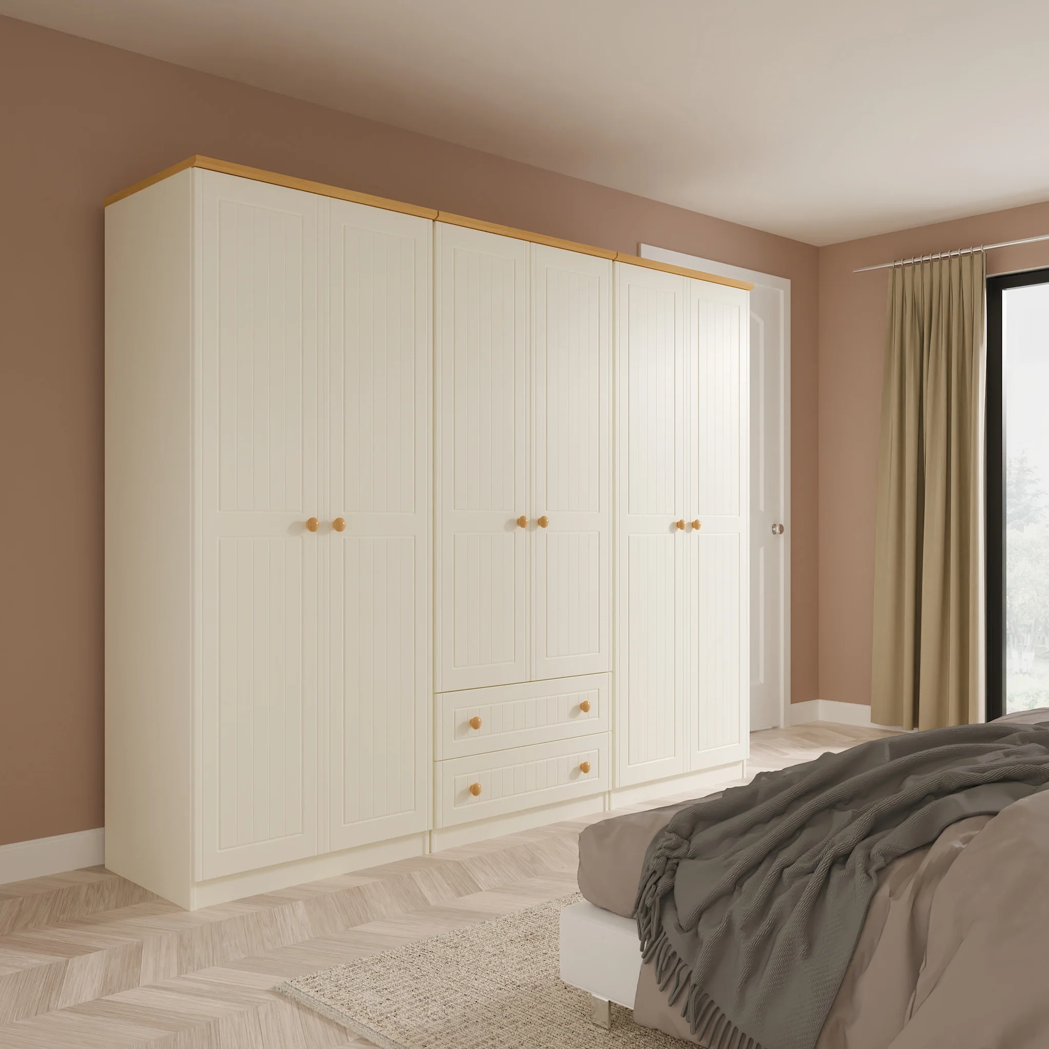 Brixham Cream 6 Door 2 Drawer Wardrobe - Image 2