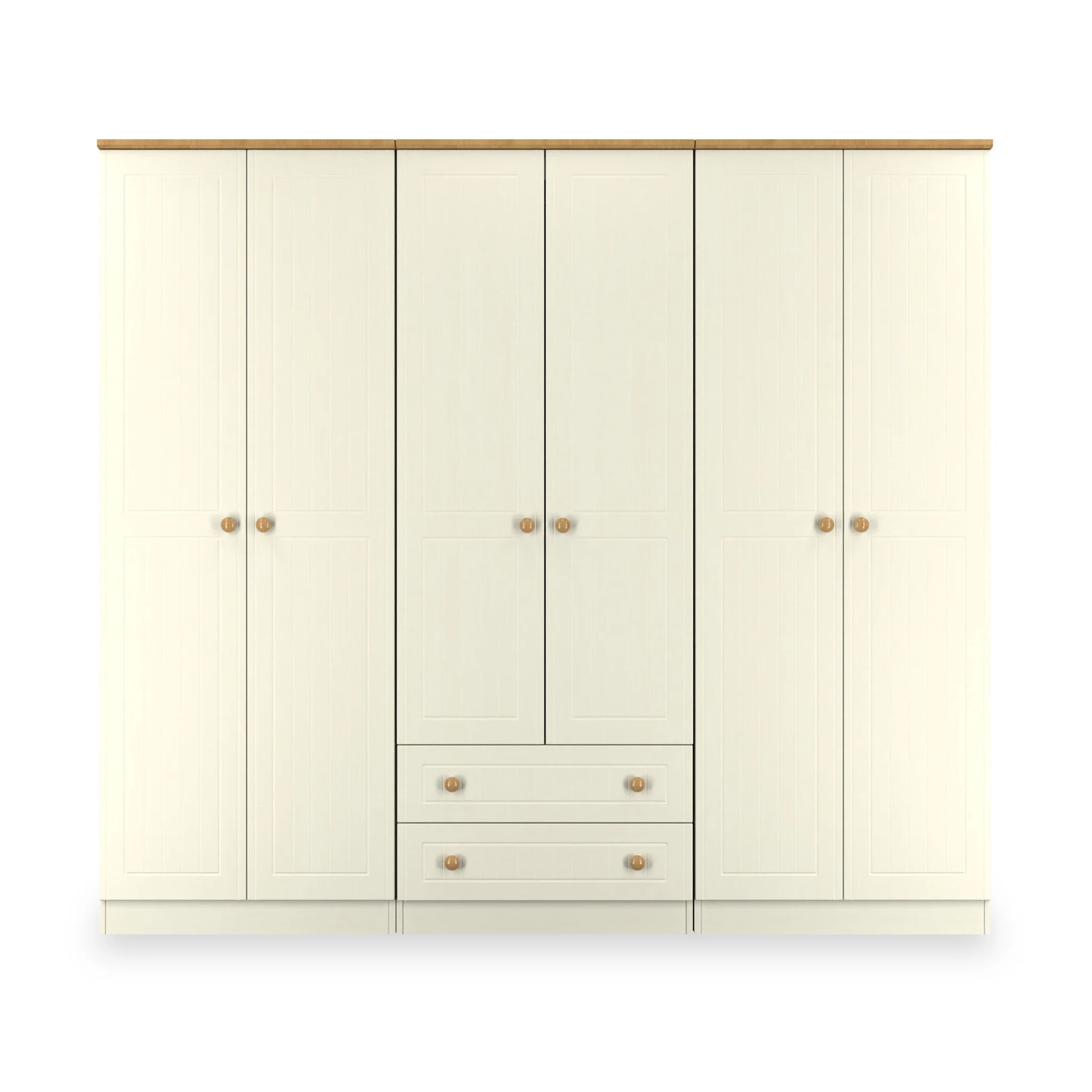 Brixham Cream 6 Door 2 Drawer Wardrobe - Image 3