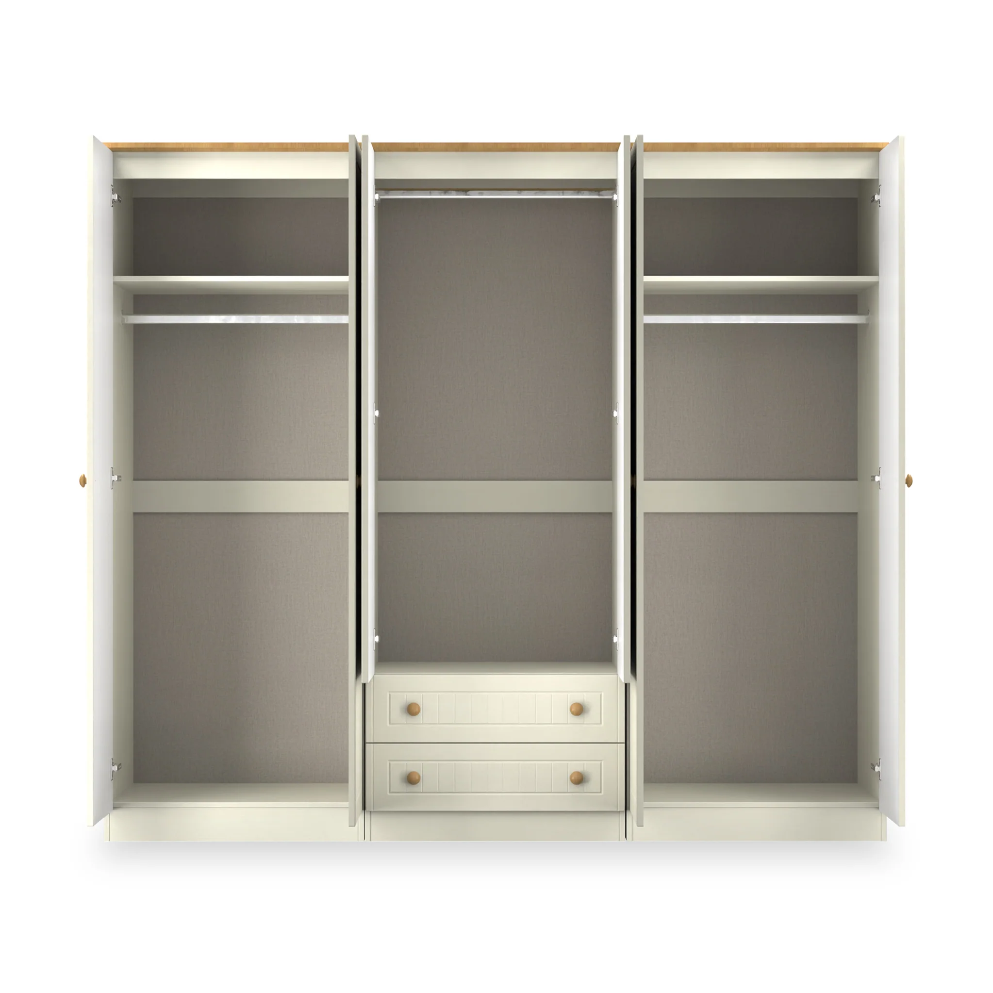 Brixham Cream 6 Door 2 Drawer Wardrobe - Image 4