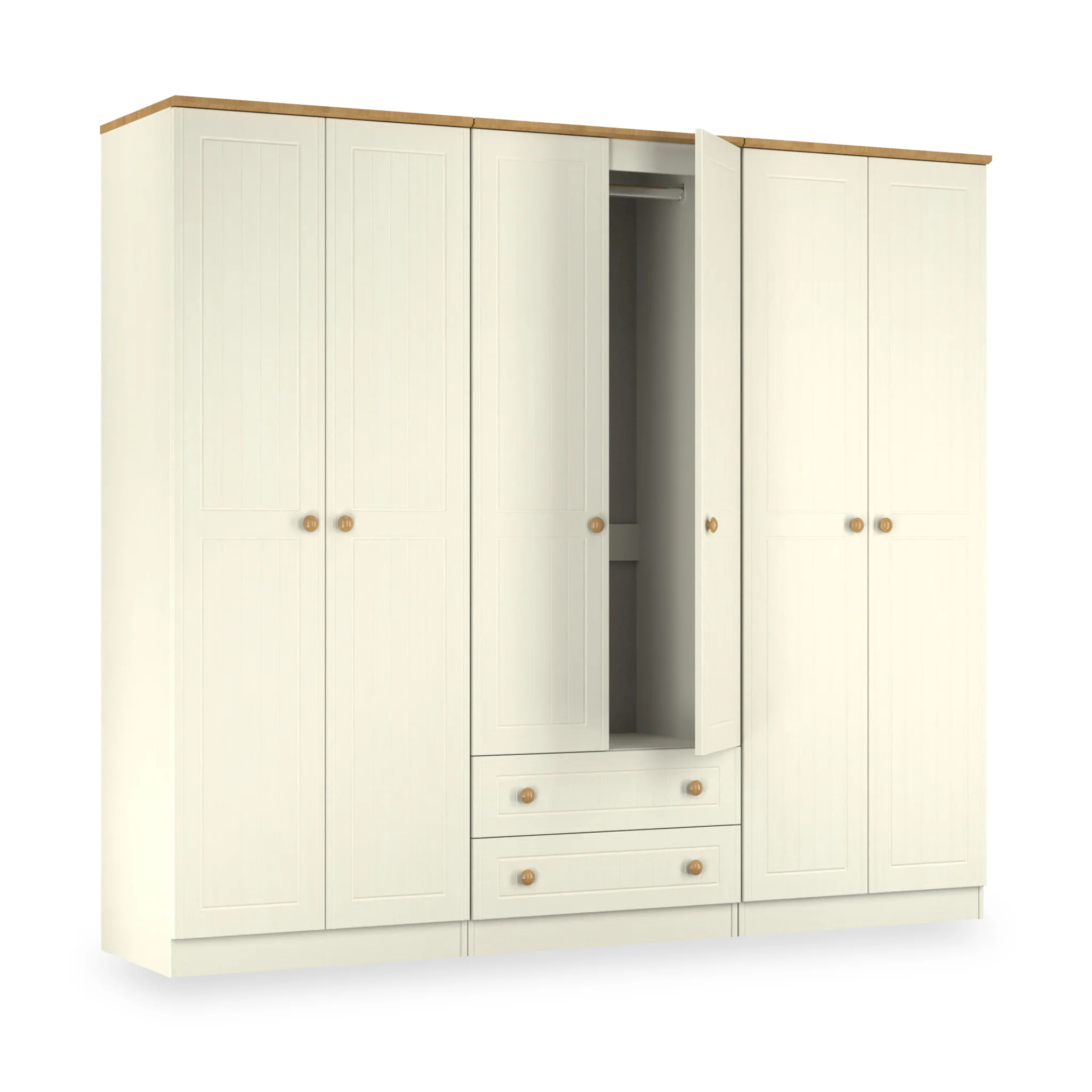 Brixham Cream 6 Door 2 Drawer Wardrobe - Image 5