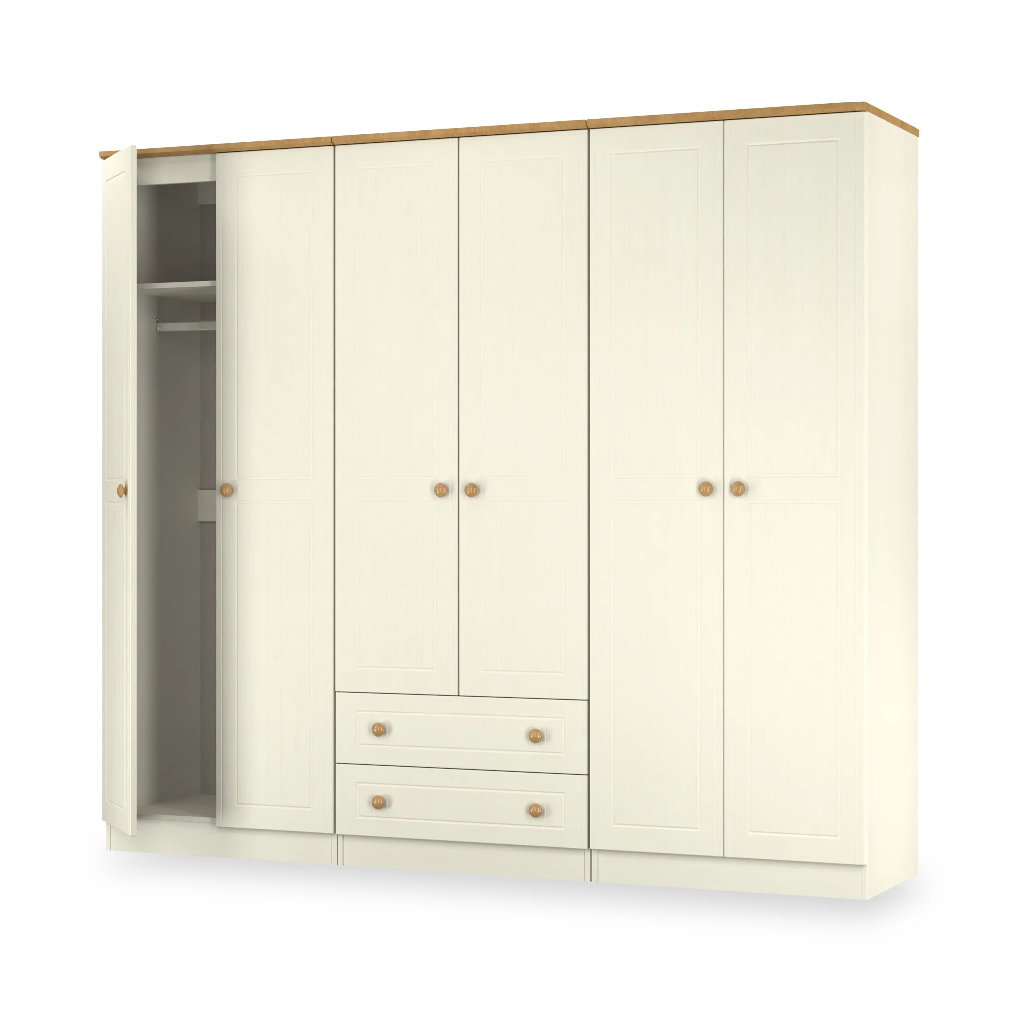 Brixham Cream 6 Door 2 Drawer Wardrobe - Image 8