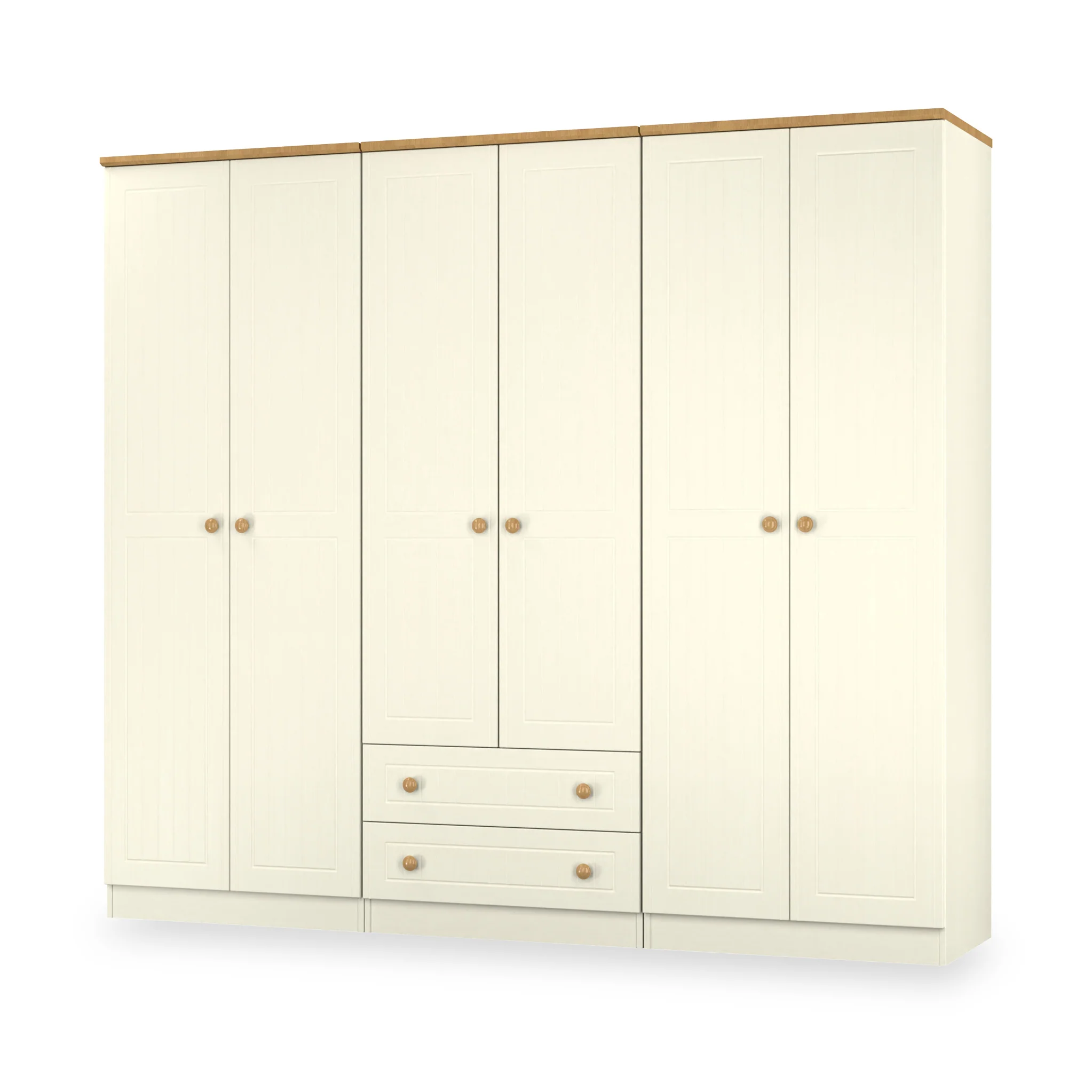 Brixham Cream 6 Door 2 Drawer Wardrobe - Image 9