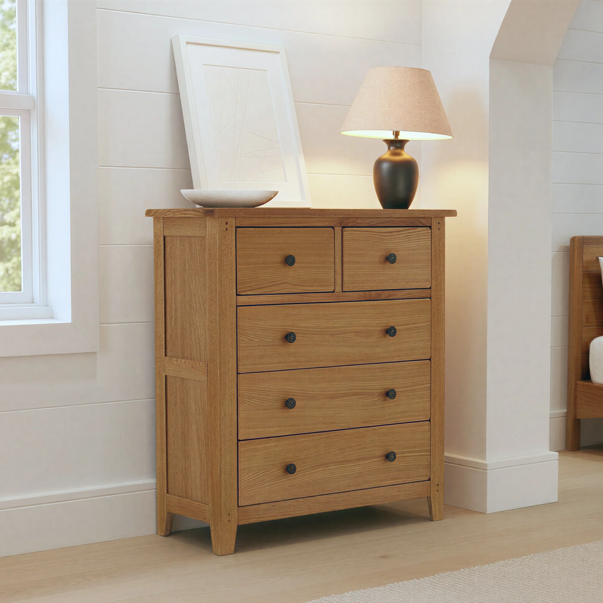 Broadway Oak 2 Over 3 Drawer Chest - Image 2