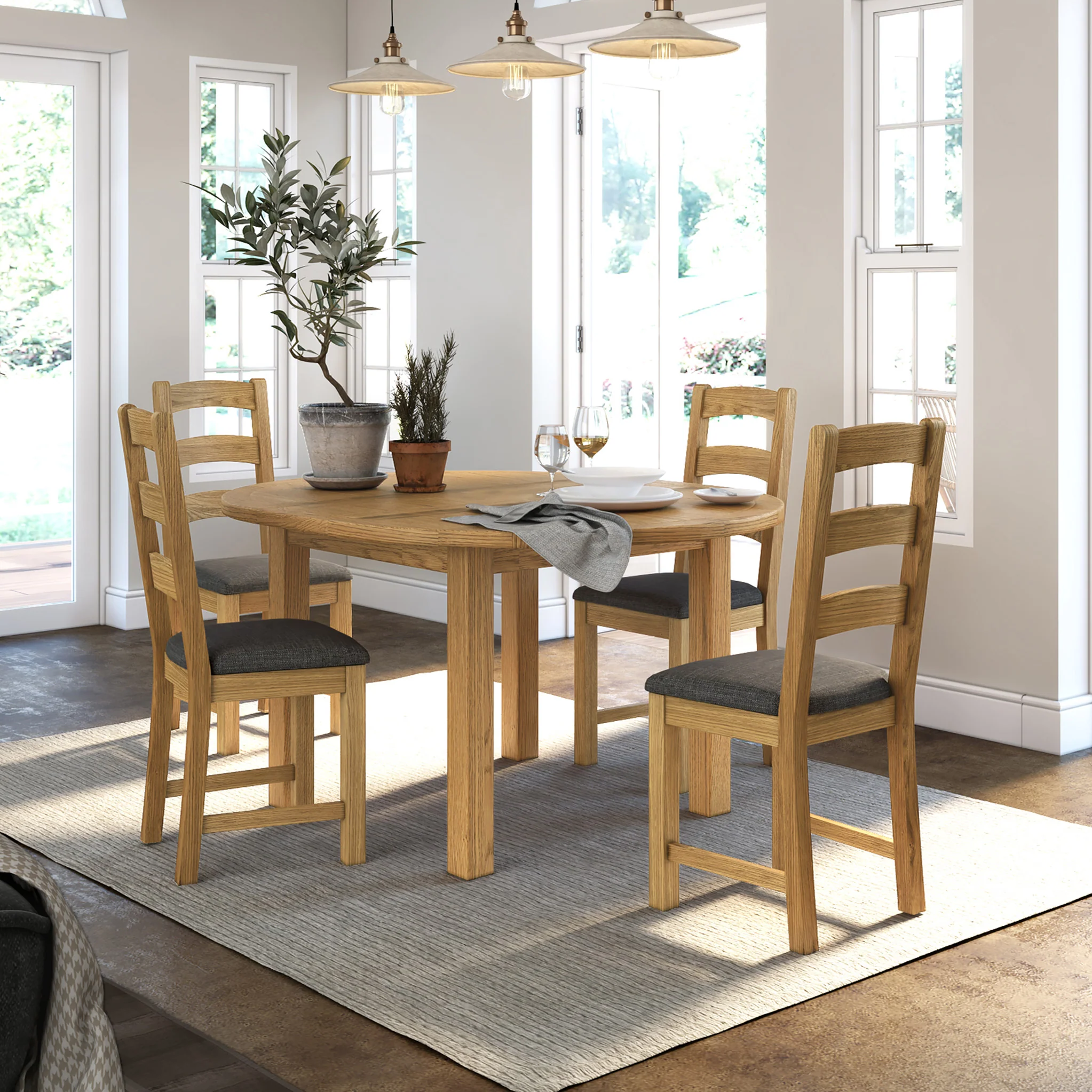 Broadway Oak 120-160cm Round Extendable Dining Table - Image 8