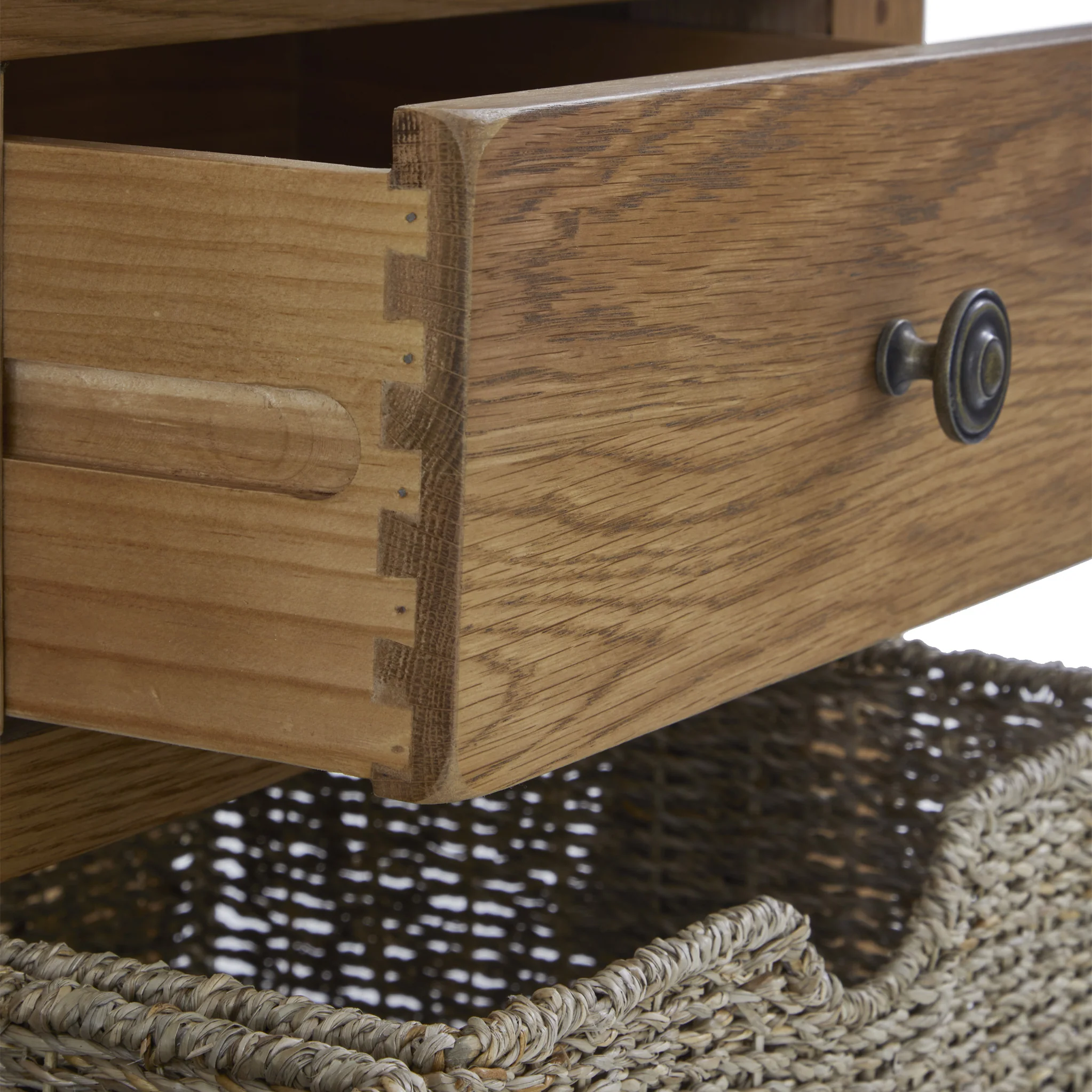 Broadway Oak Console Table with Baskets - Image 10