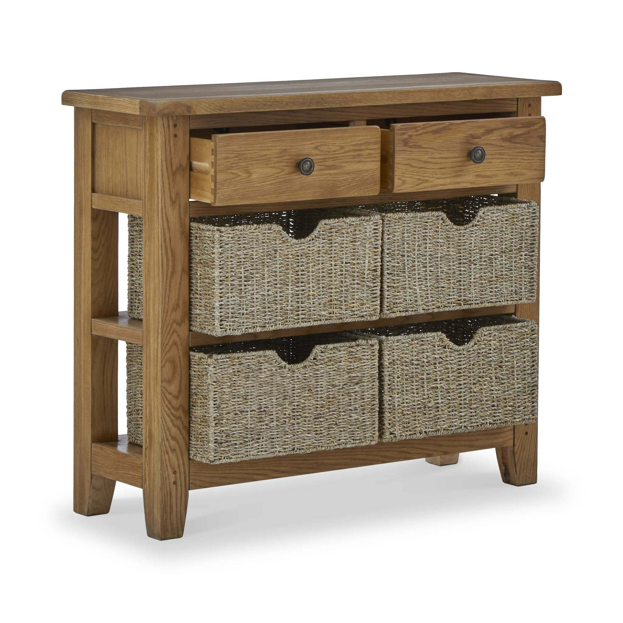 Broadway Oak Console Table with Baskets - Image 4