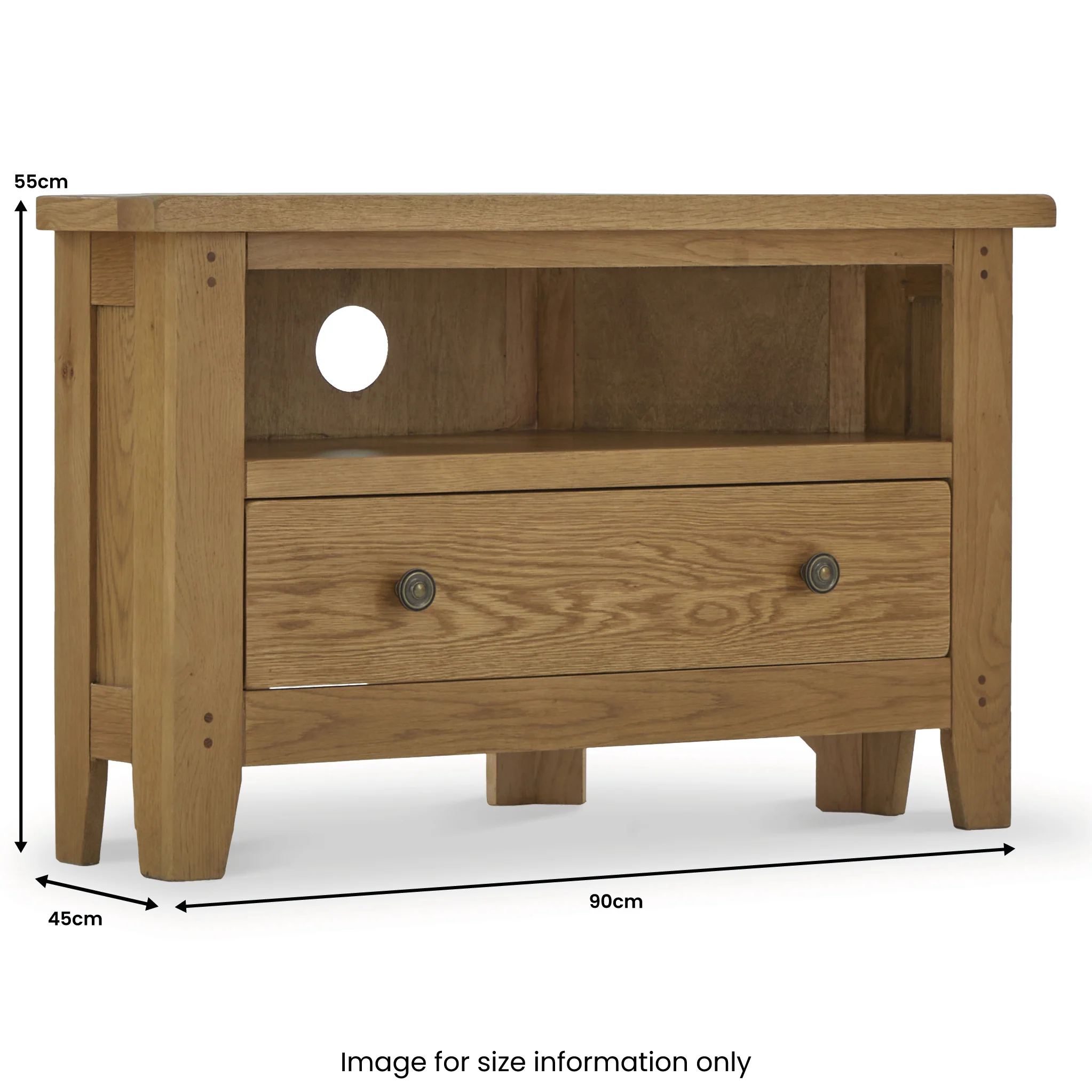 Broadway Oak Corner TV Unit with Drawer - Image 14