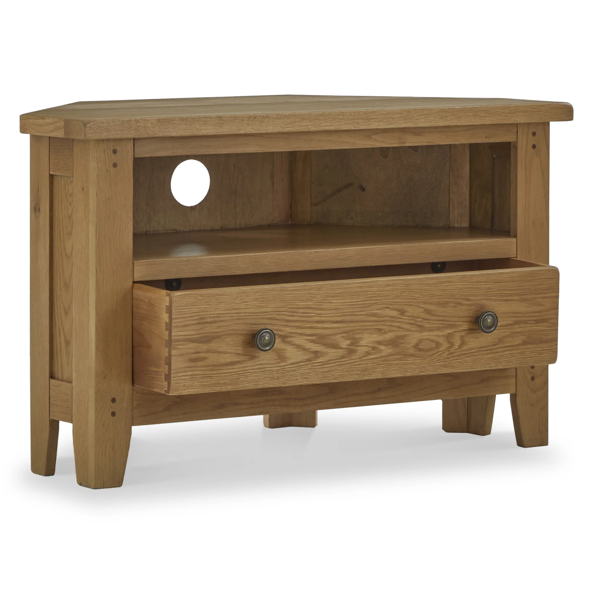Broadway Oak Corner TV Unit with Drawer - Image 4