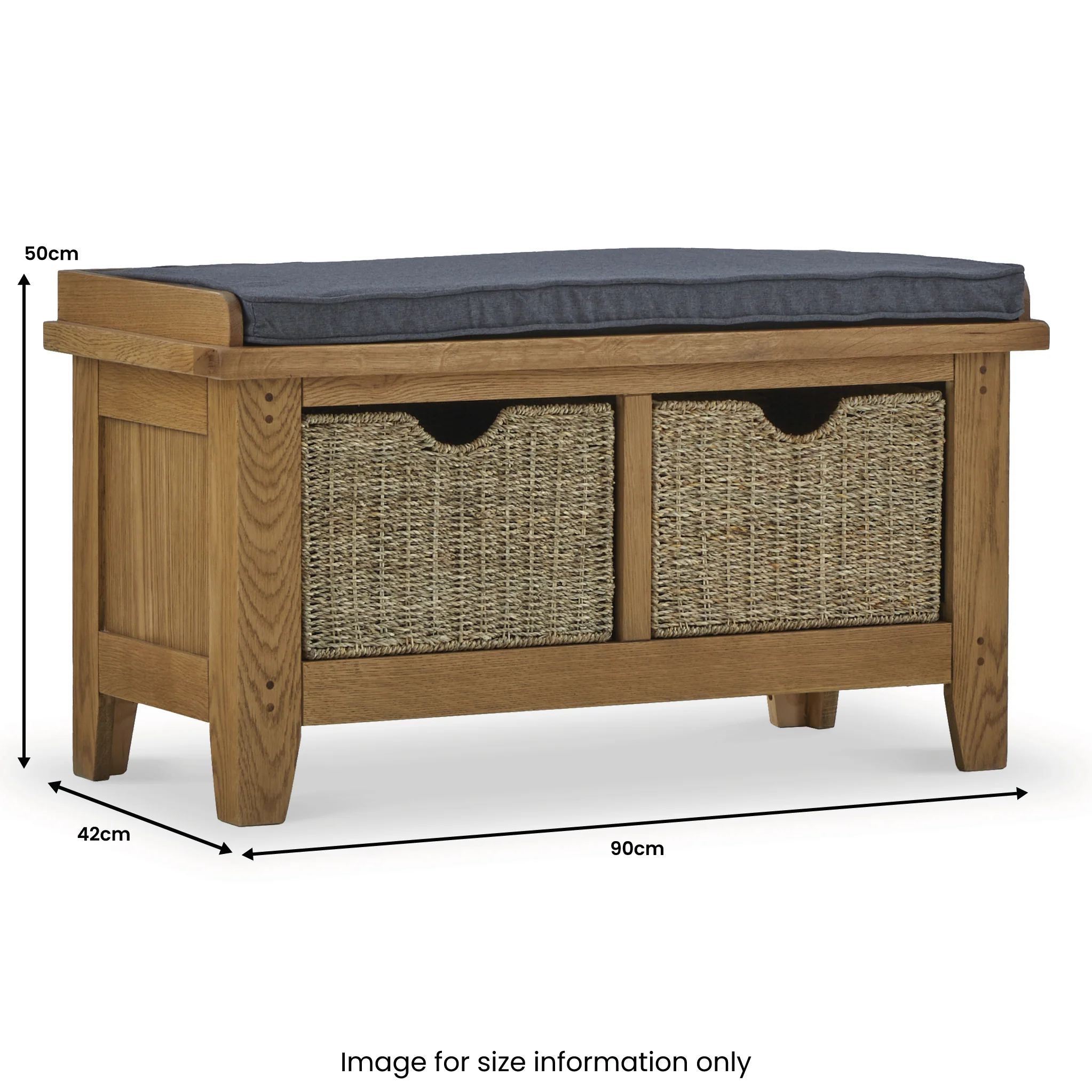 Broadway Oak Hallway Bench with Baskets - Image 14