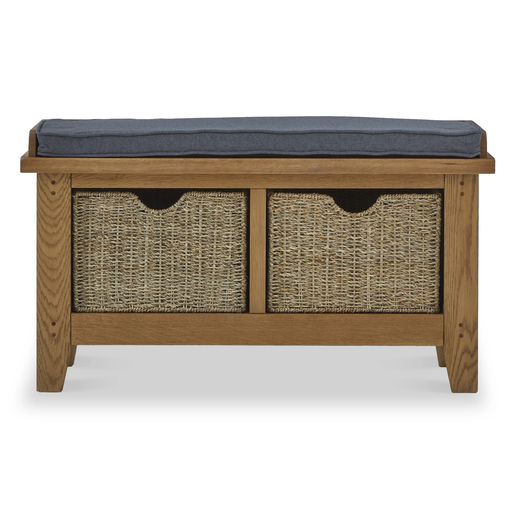 Broadway Oak Hallway Bench with Baskets - Image 3