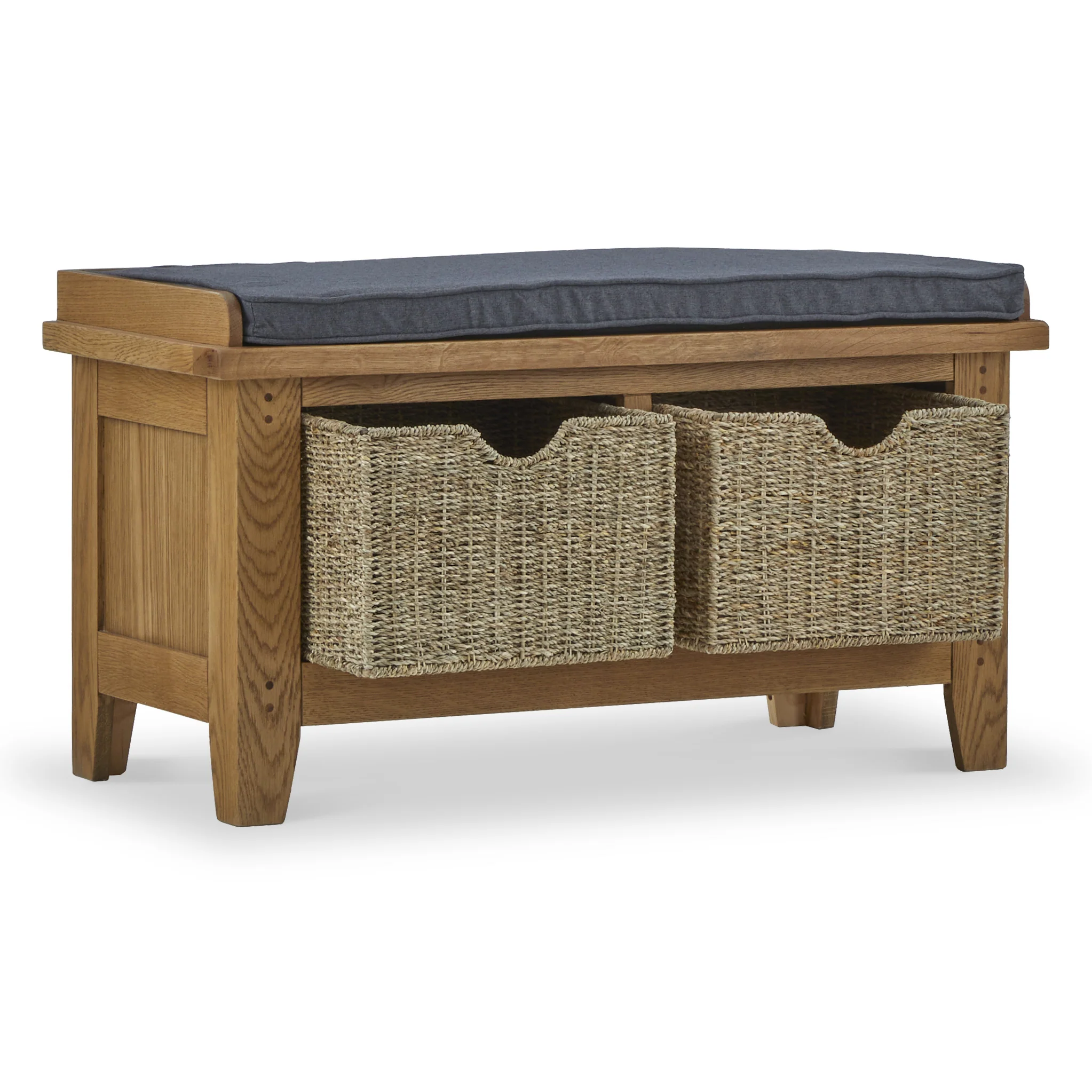 Broadway Oak Hallway Bench with Baskets - Image 4
